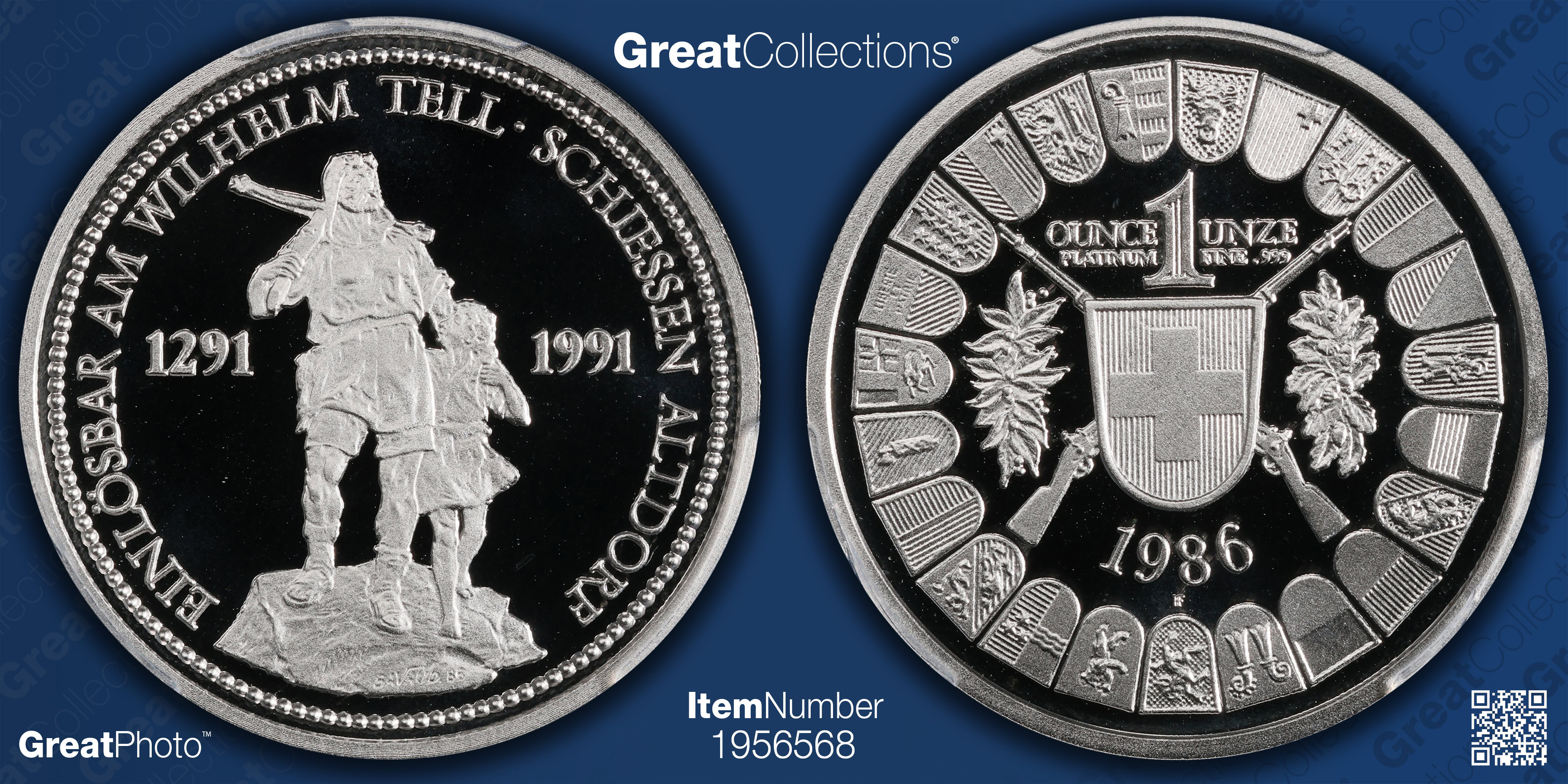 Switzerland 1986-HF Platinum Unze William Tell Altdorf Shooting