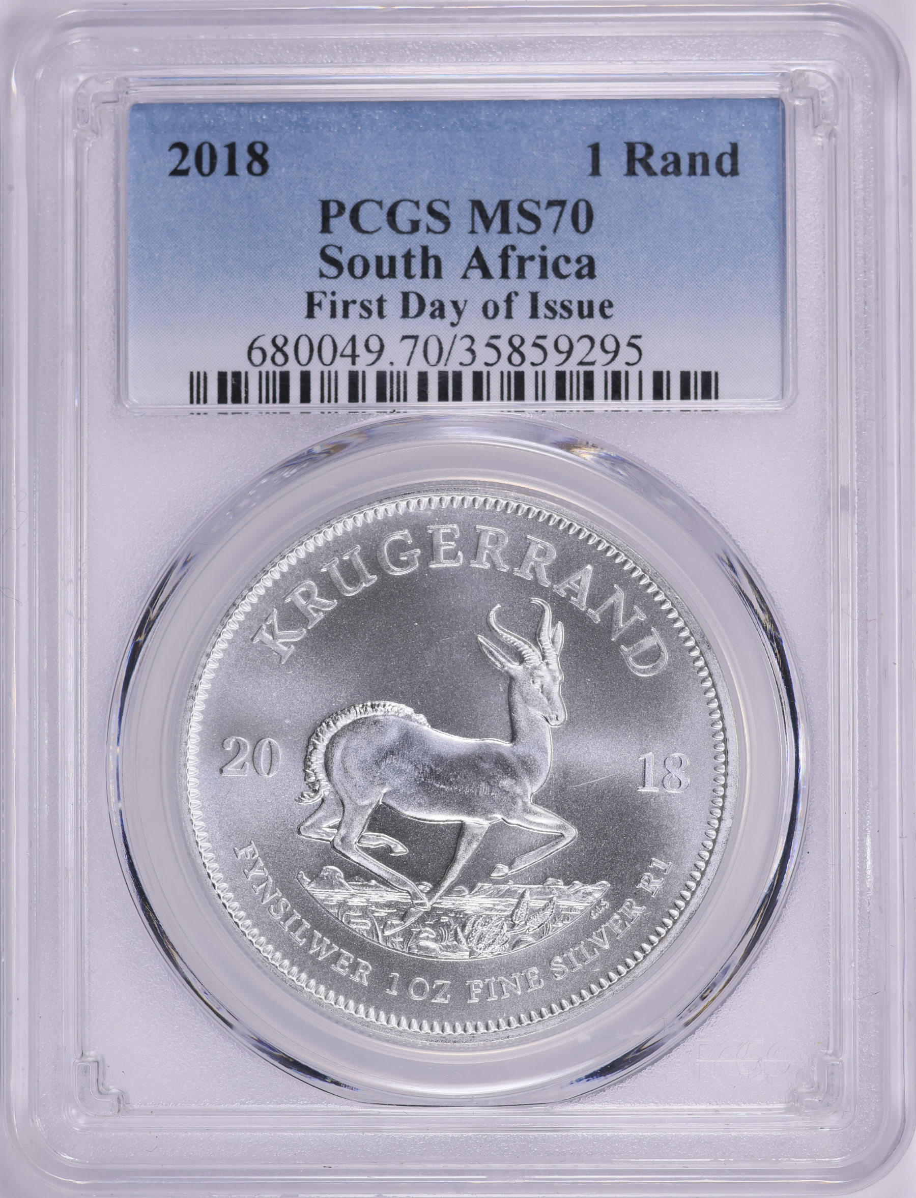 South Africa 2018 Silver Krugerrand First Day of Issue KM-691 PCGS