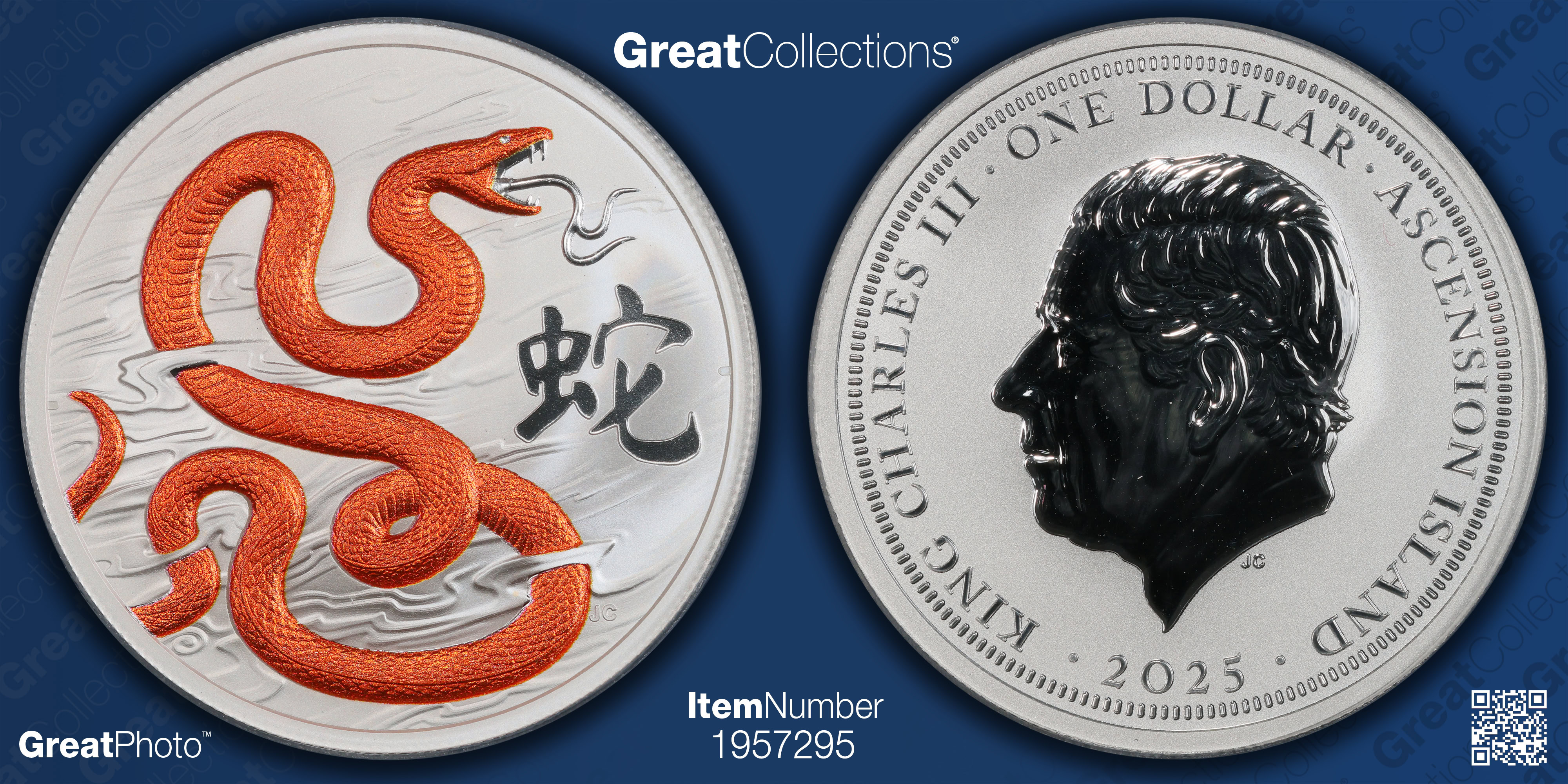 Ascension Island 2025 Silver $1 Year of the Snake Orange Reverse