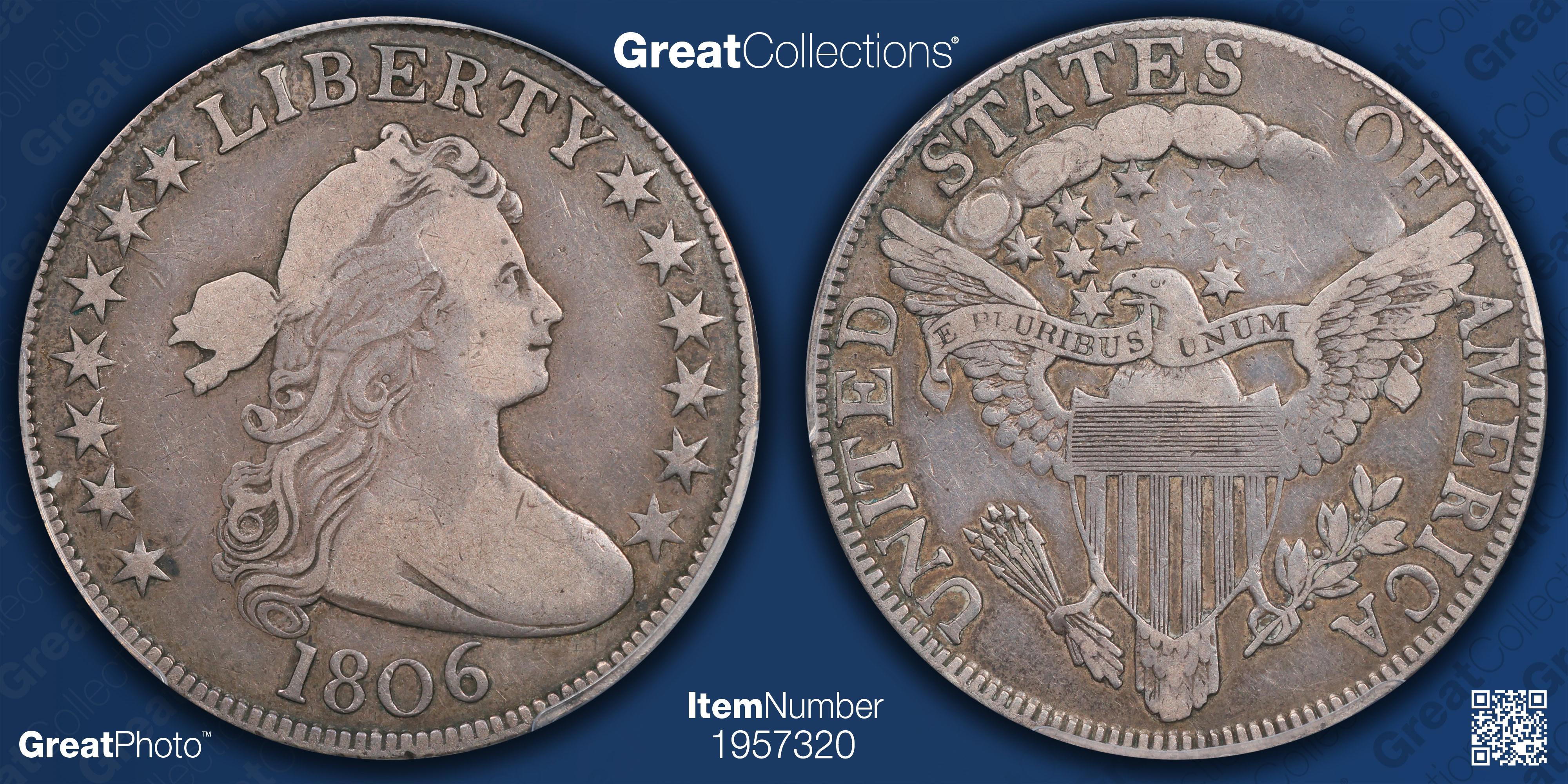 1806 Draped Bust Half Dollar Pointed 6, Stem Overton 127a PCGS VF