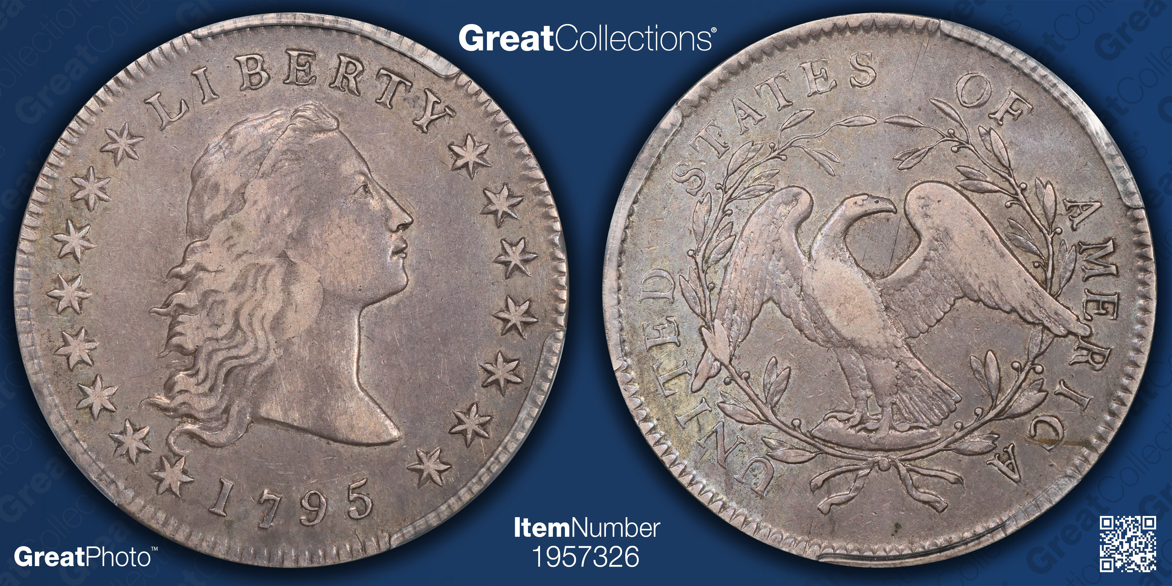 1795 Flowing Hair Silver Dollar B-1 BB-21 Silver Plug PCGS XF-45 (Toned ...