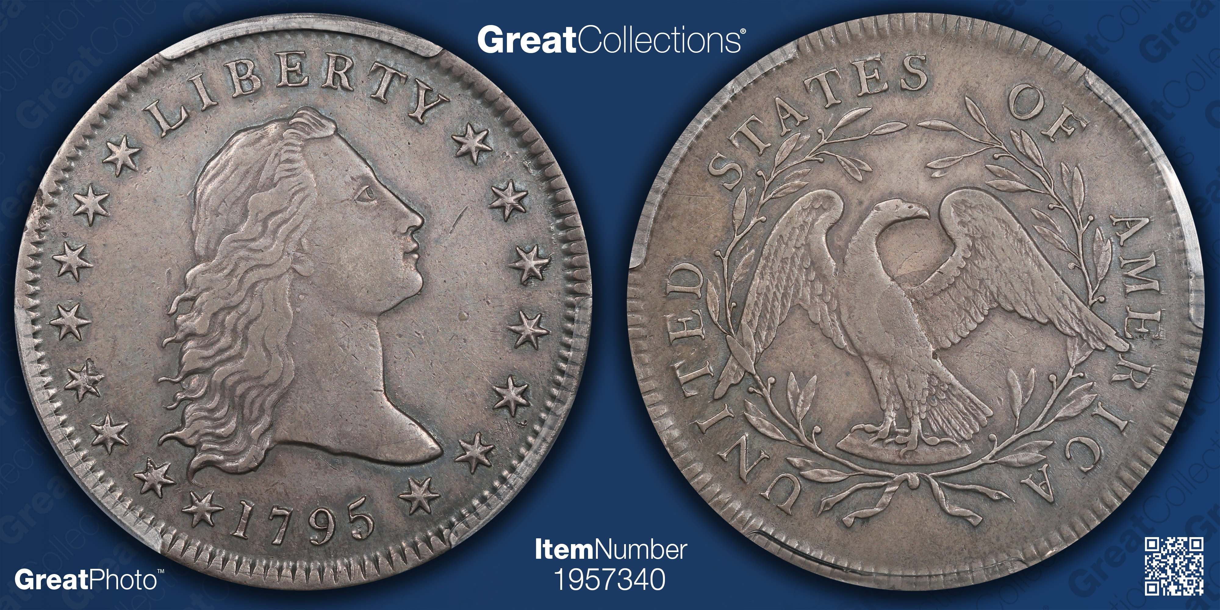 1795 Flowing Hair Silver Dollar B-4 BB-14 Silver Plug PCGS XF-40 (MJ ...