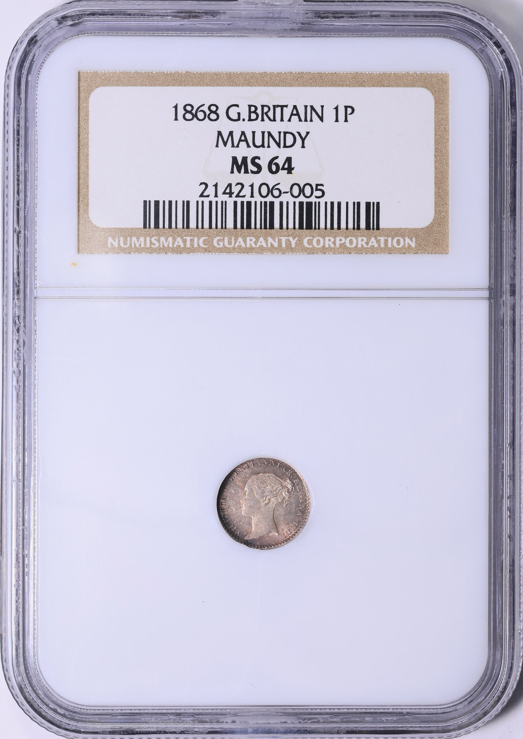 Great Britain 1868 Silver Maundy Penny KM-727 NGC MS-64 (Toned