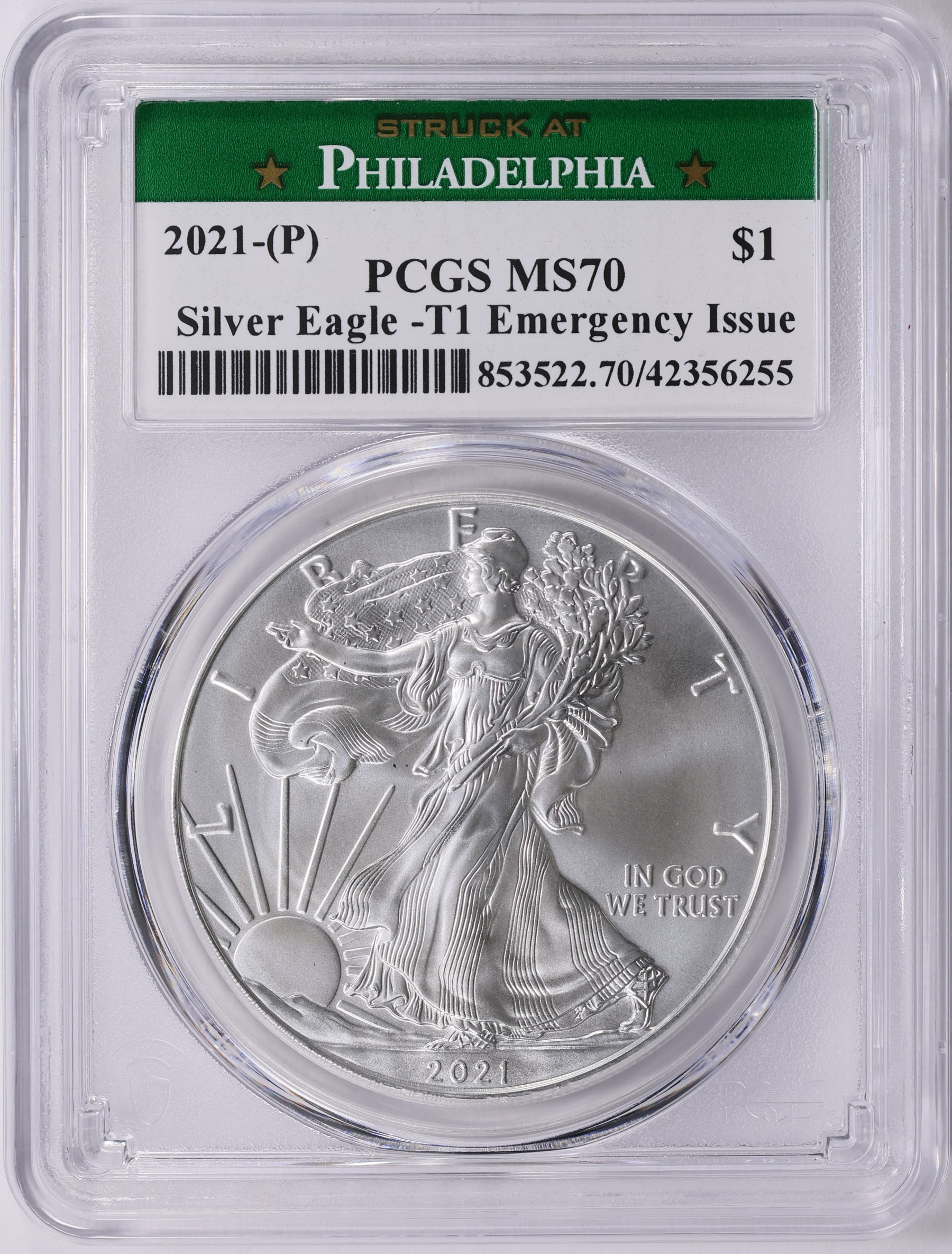 2021-(P) $1 Silver Eagle Type 1 Emergency Issue Struck at Philadelphia ...