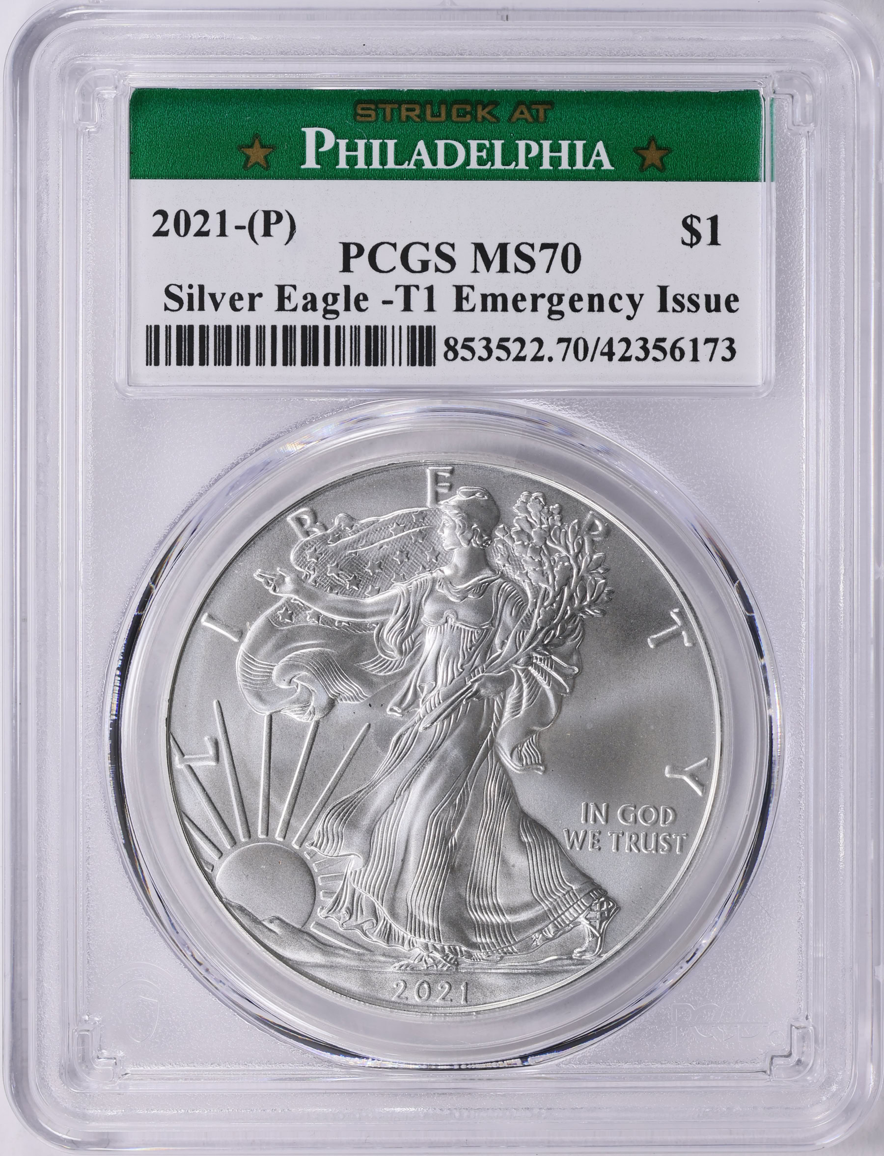 2021-(P) $1 Silver Eagle Type 1 Emergency Issue Struck at