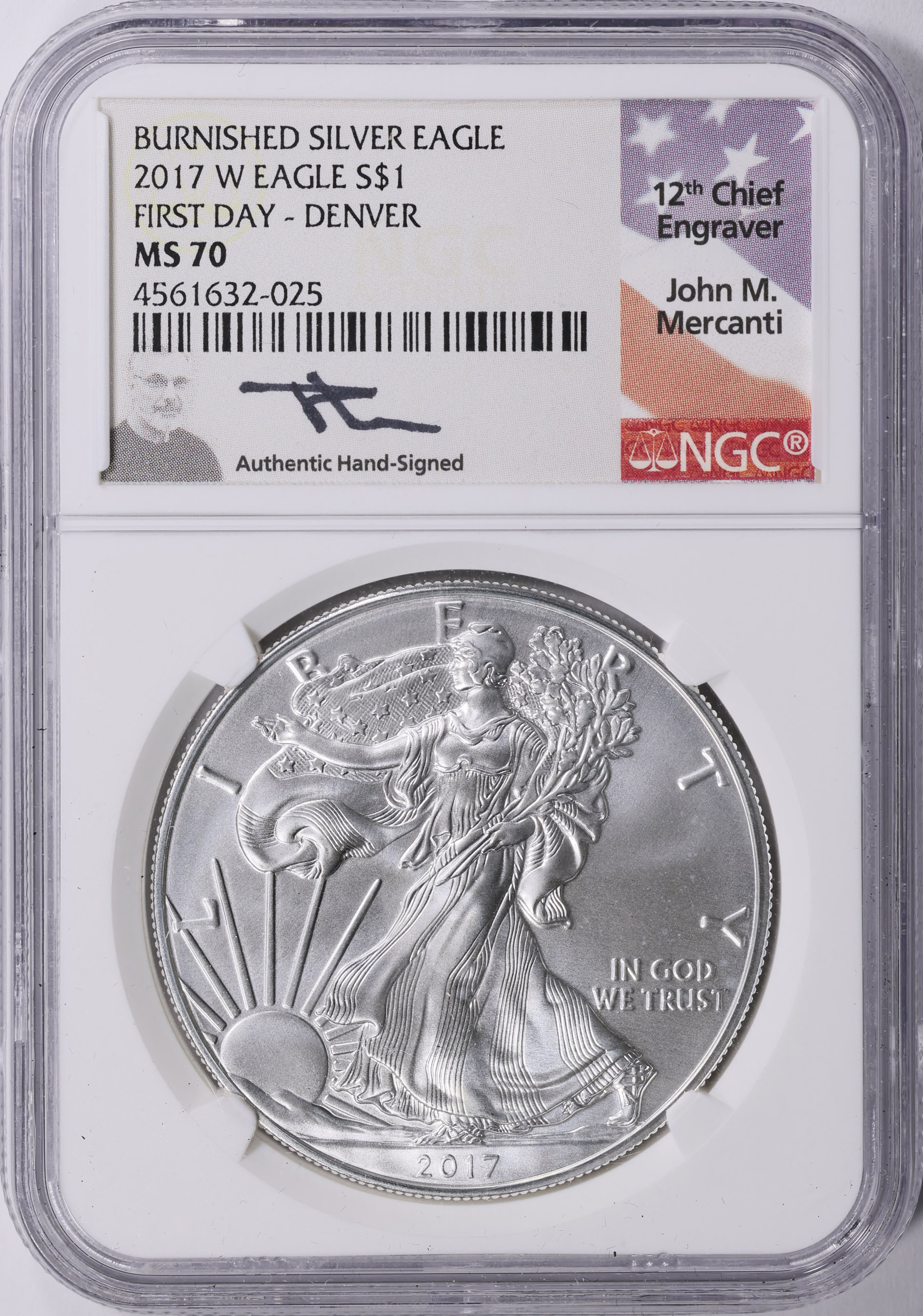 2017-W $1 Silver Eagle Burnished First Day of Issue Denver NGC MS
