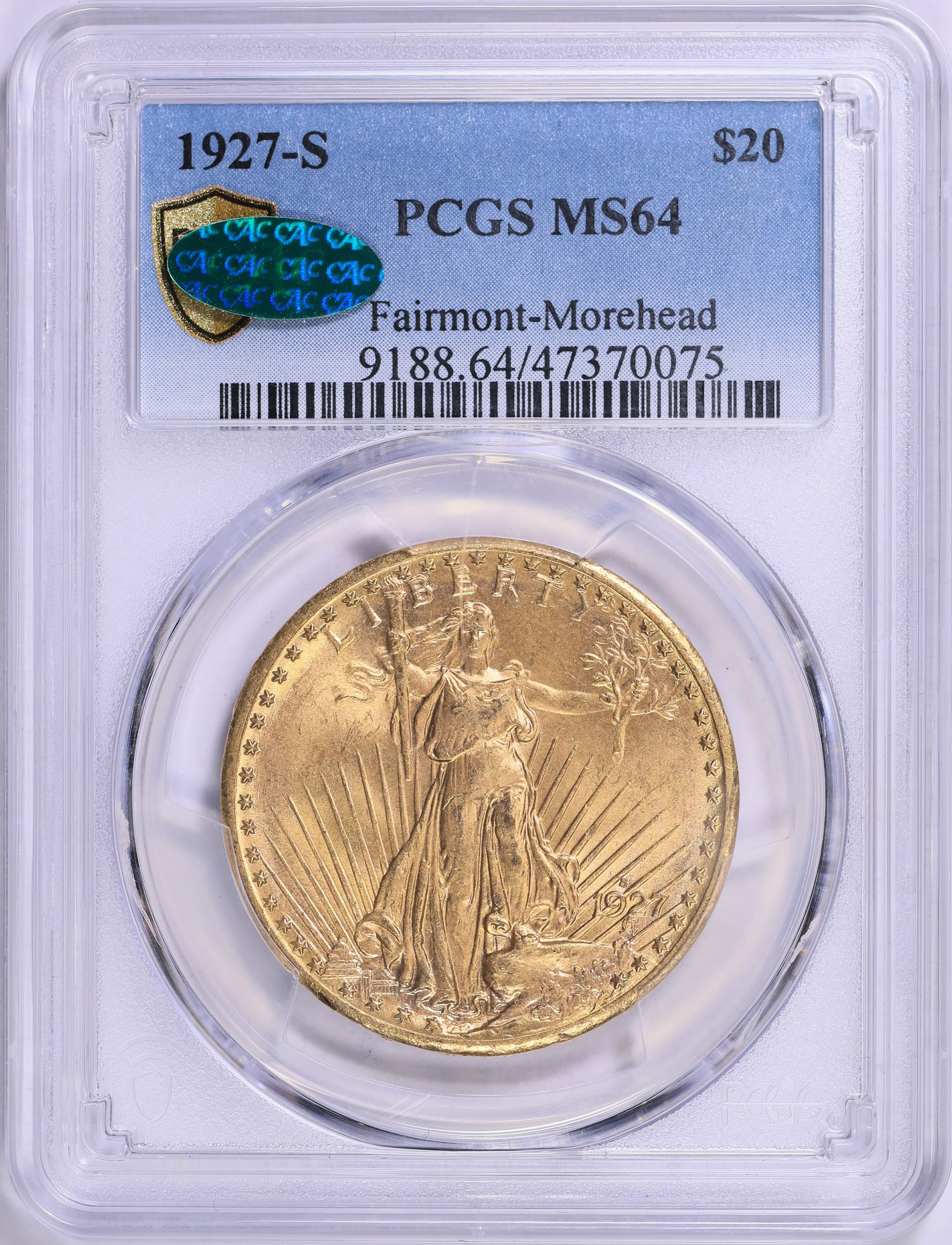 1927-S Saint-Gaudens Gold Double Eagle PCGS MS-64 (CAC Green