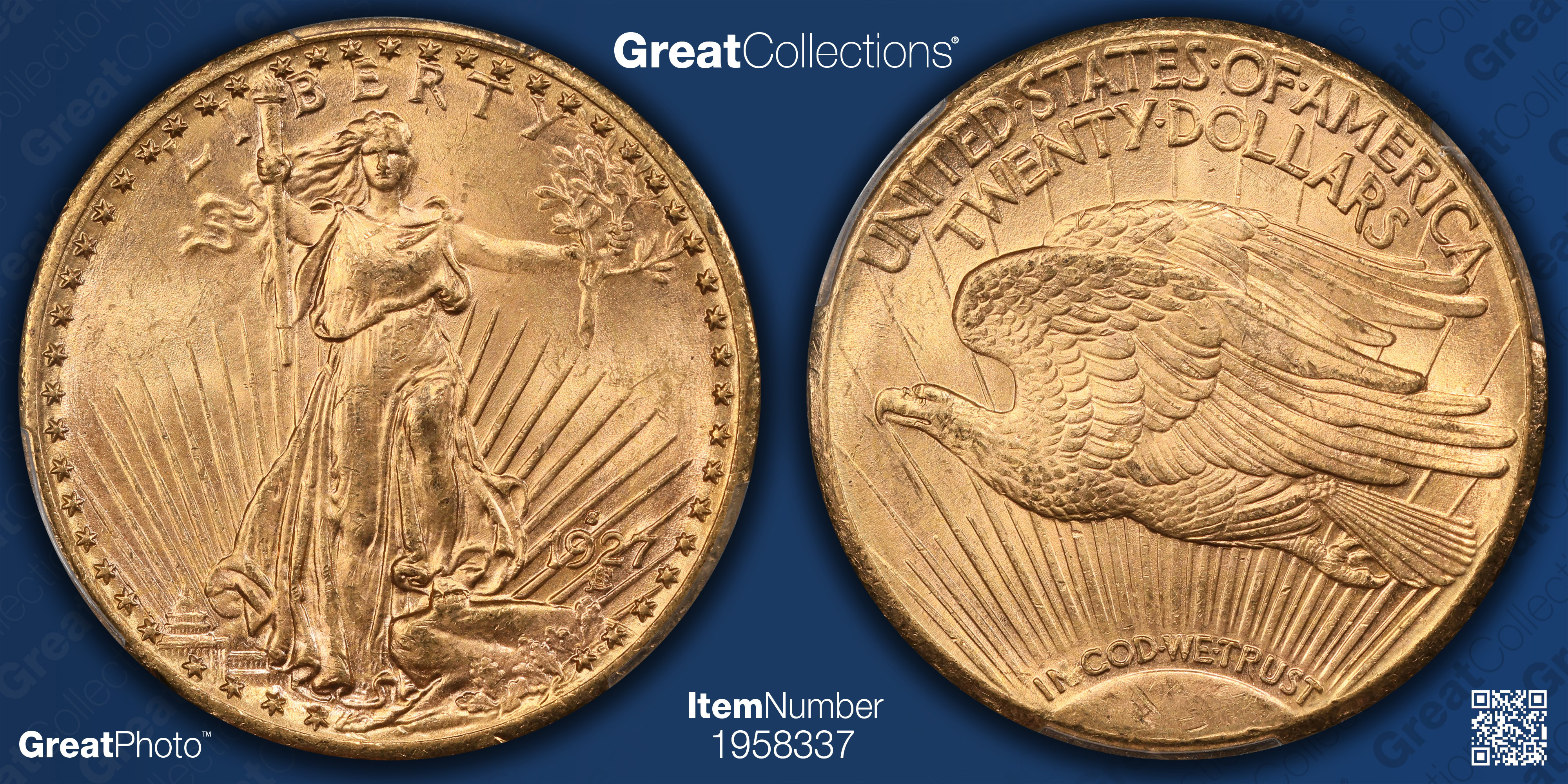 1927-S Saint-Gaudens Gold Double Eagle PCGS MS-64 (CAC Green