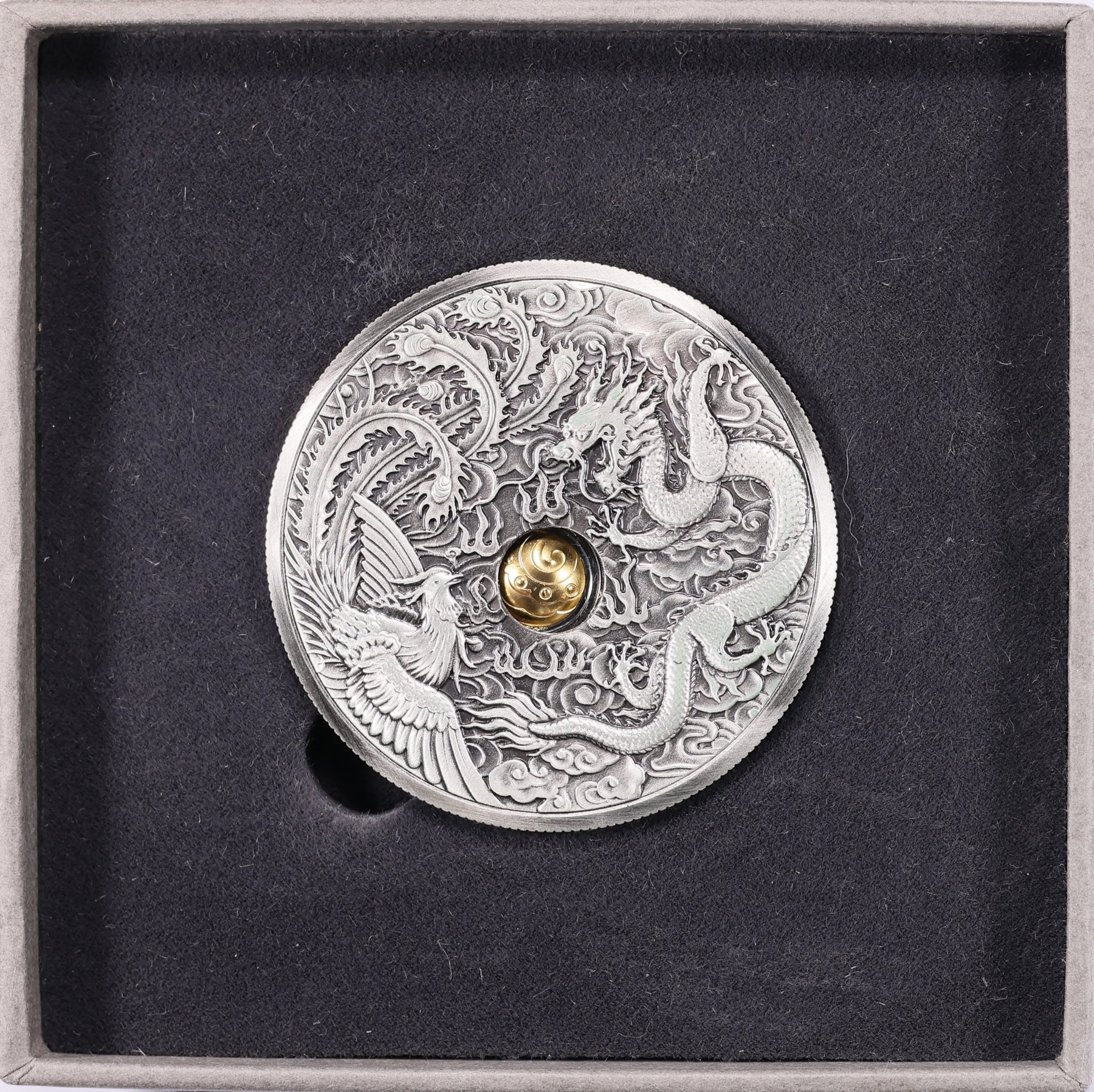 China 2024 Silver 1oz Dragon & Phoenix Pearl of Wisdom Rotating