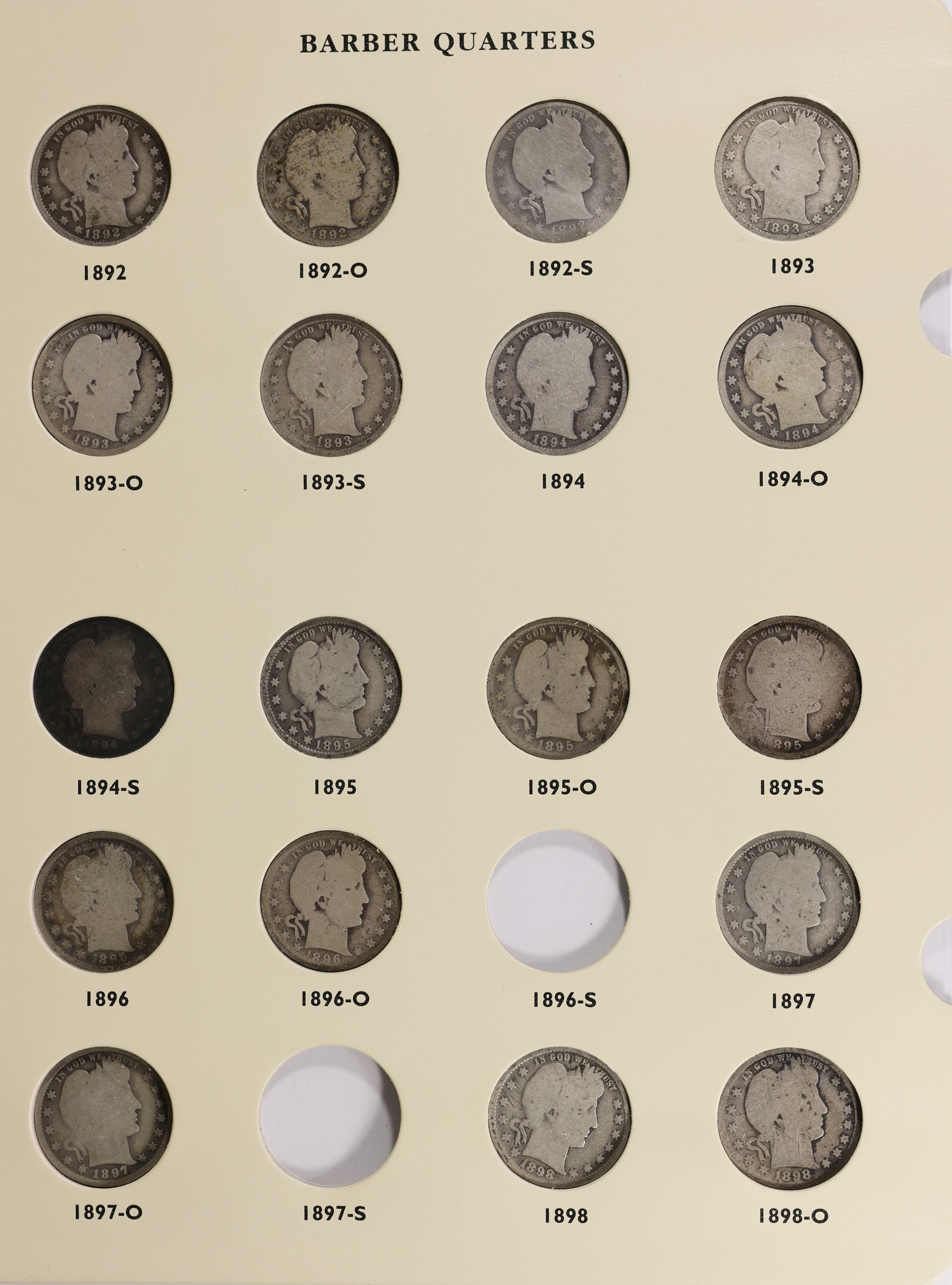1892 - 1916 Barber Silver Quarter Collection Uncertified in Littleton ...