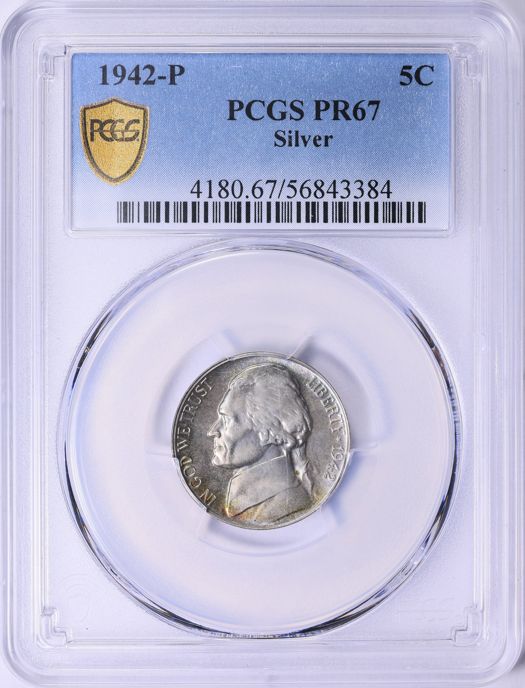 1942-P Jefferson Nickel Silver PCGS Proof-67 (Toned) (Item 1958602