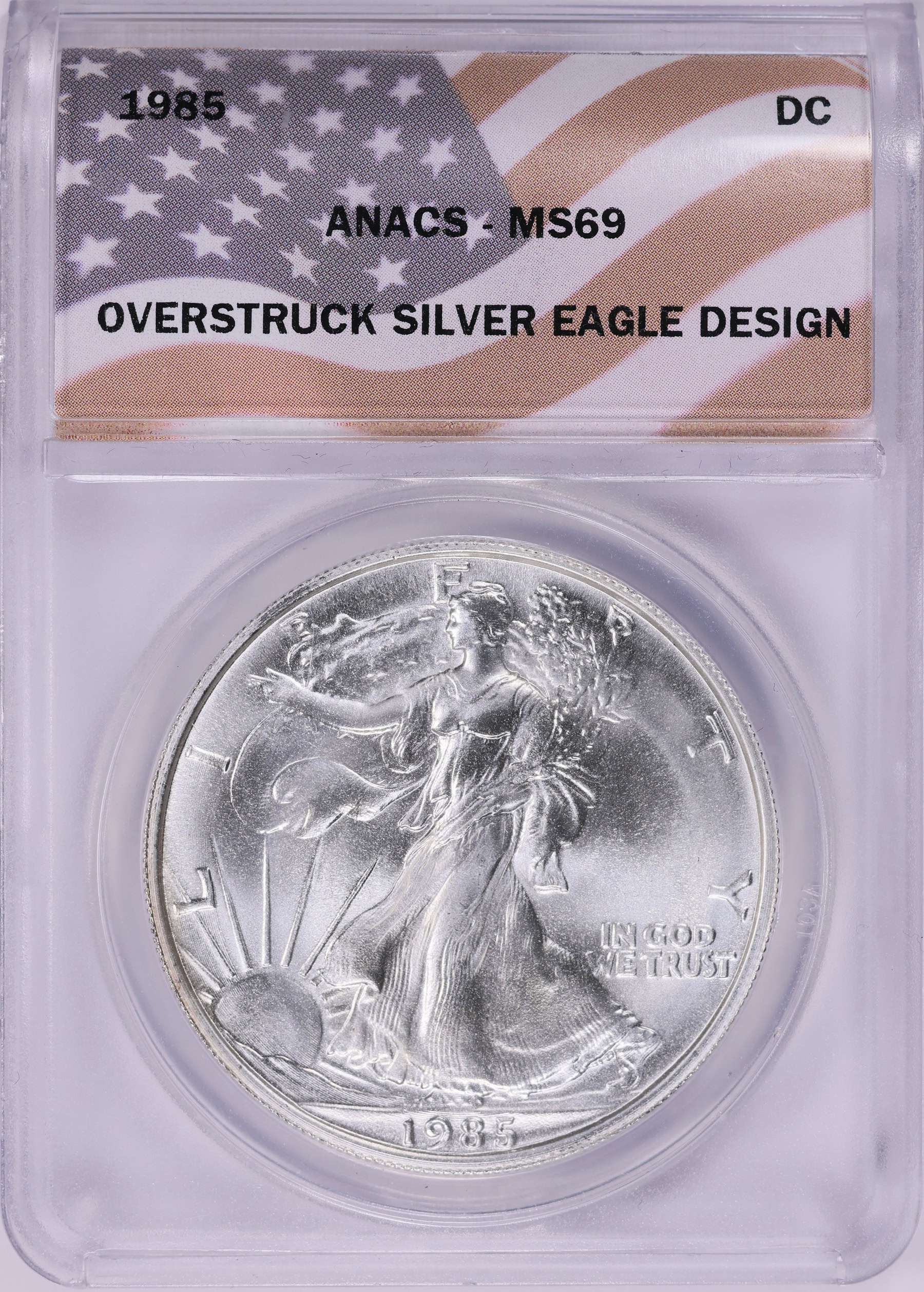 1985 Silver Eagle Design Daniel Carr Token Overstruck on Silver