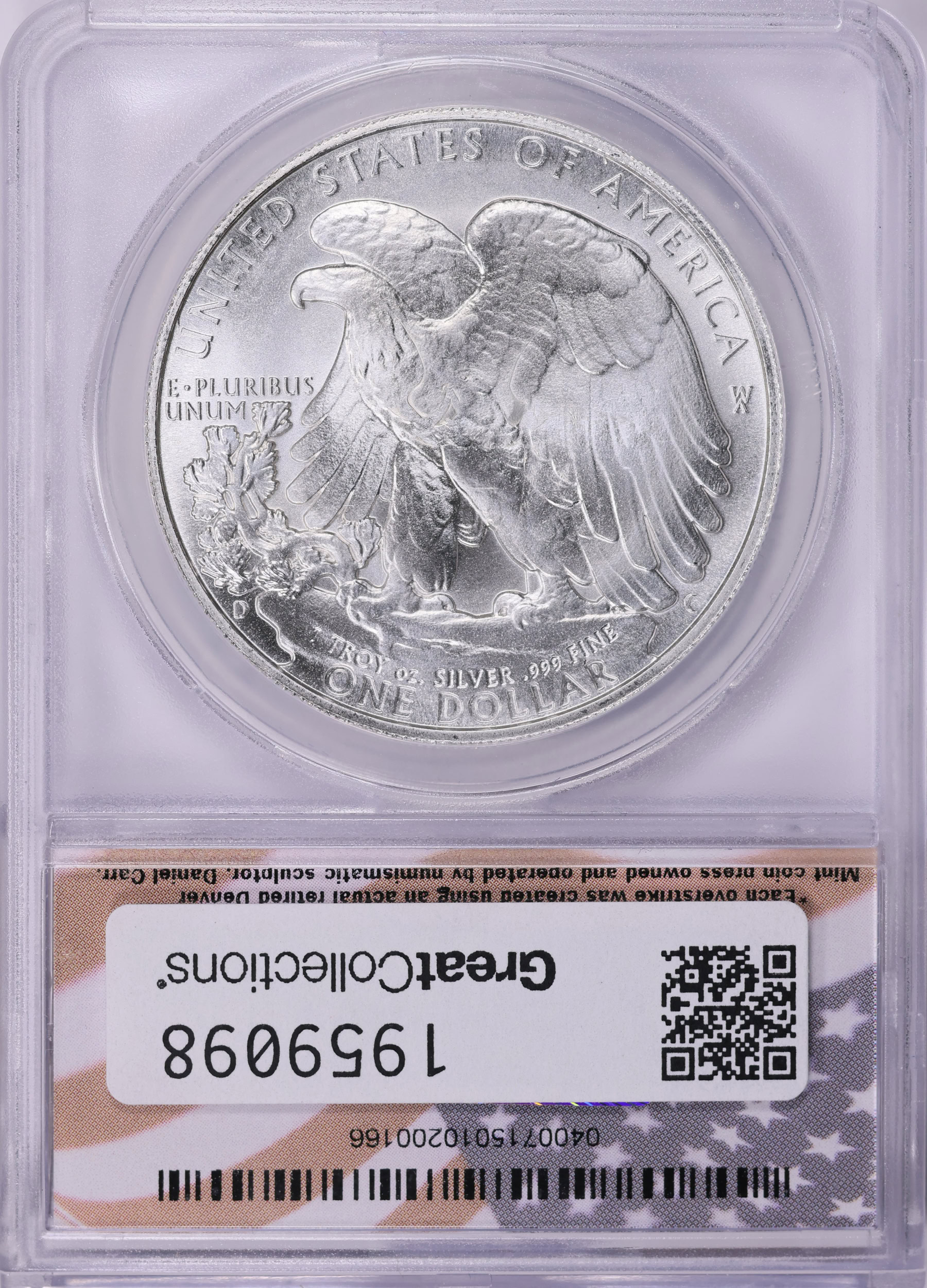 1985 Silver Eagle Design Daniel Carr Token Overstruck on Silver