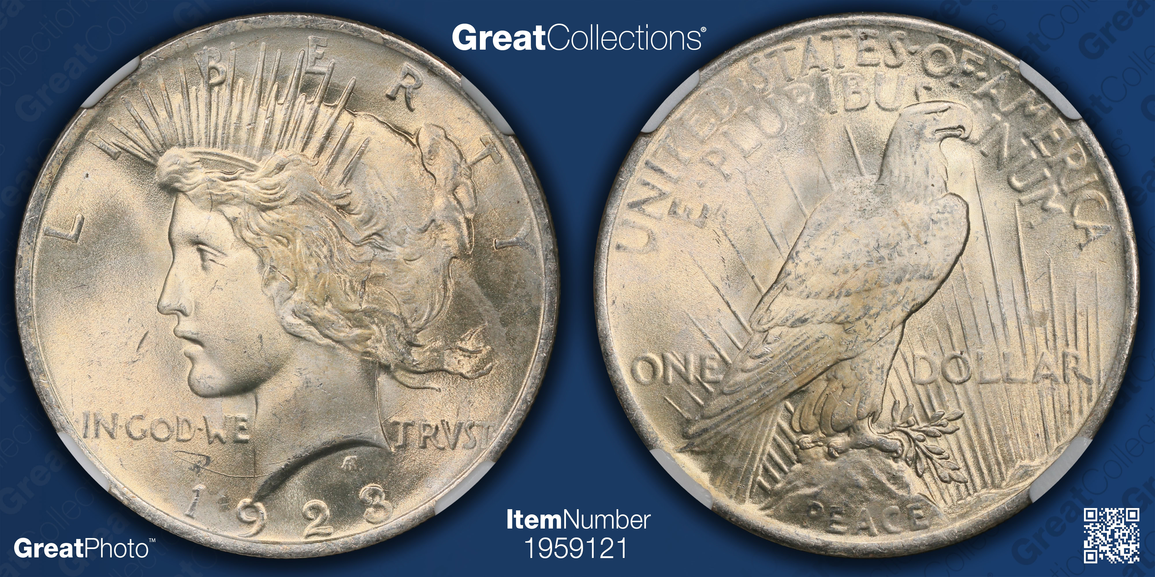 1923 Peace Silver Dollar Extra Hair VAM-1V Top 50 NGC MS-65 (Item