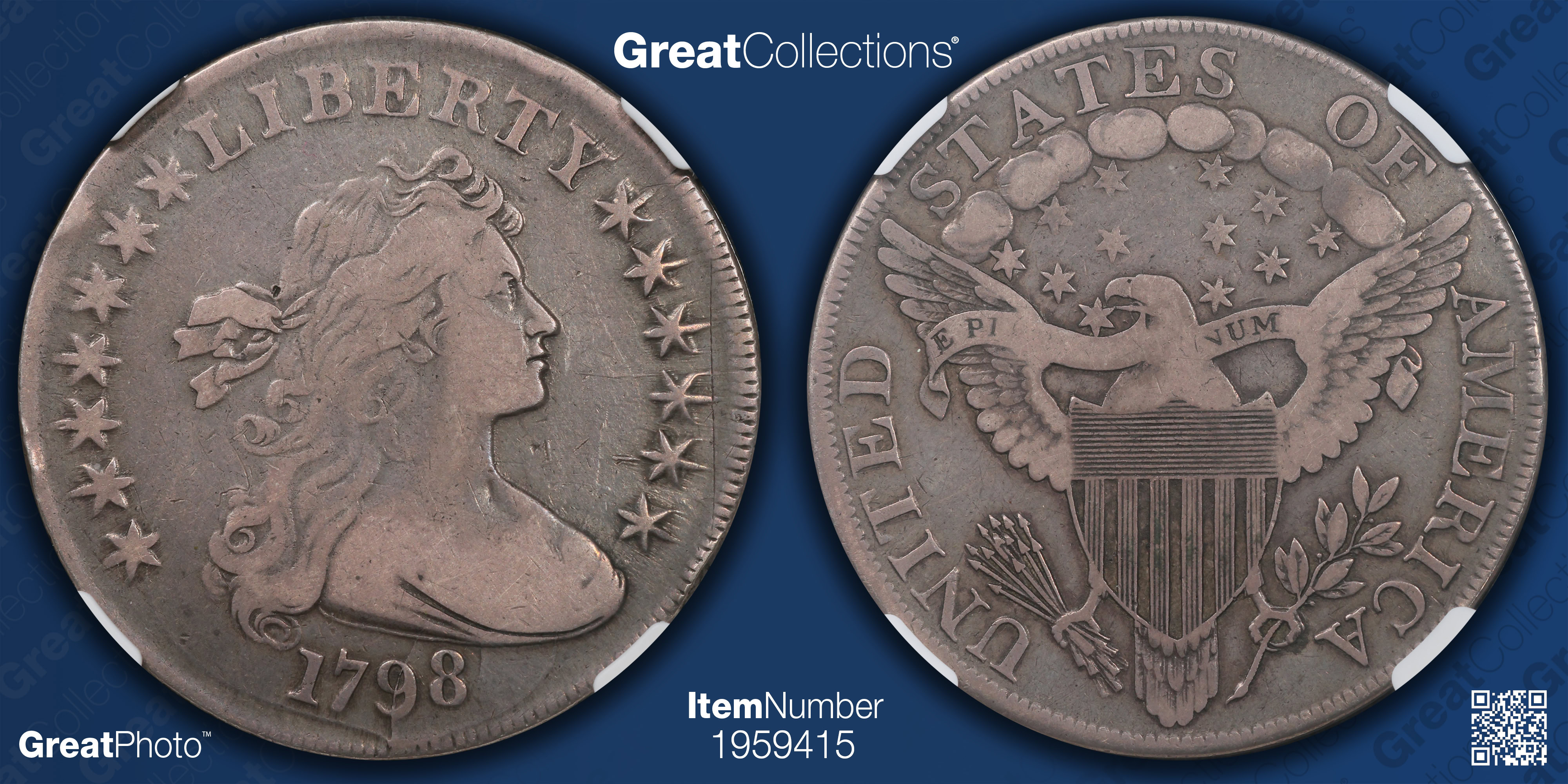 1798 Draped Bust Silver Dollar Large Eagle NGC VF-25 (Item 1959415