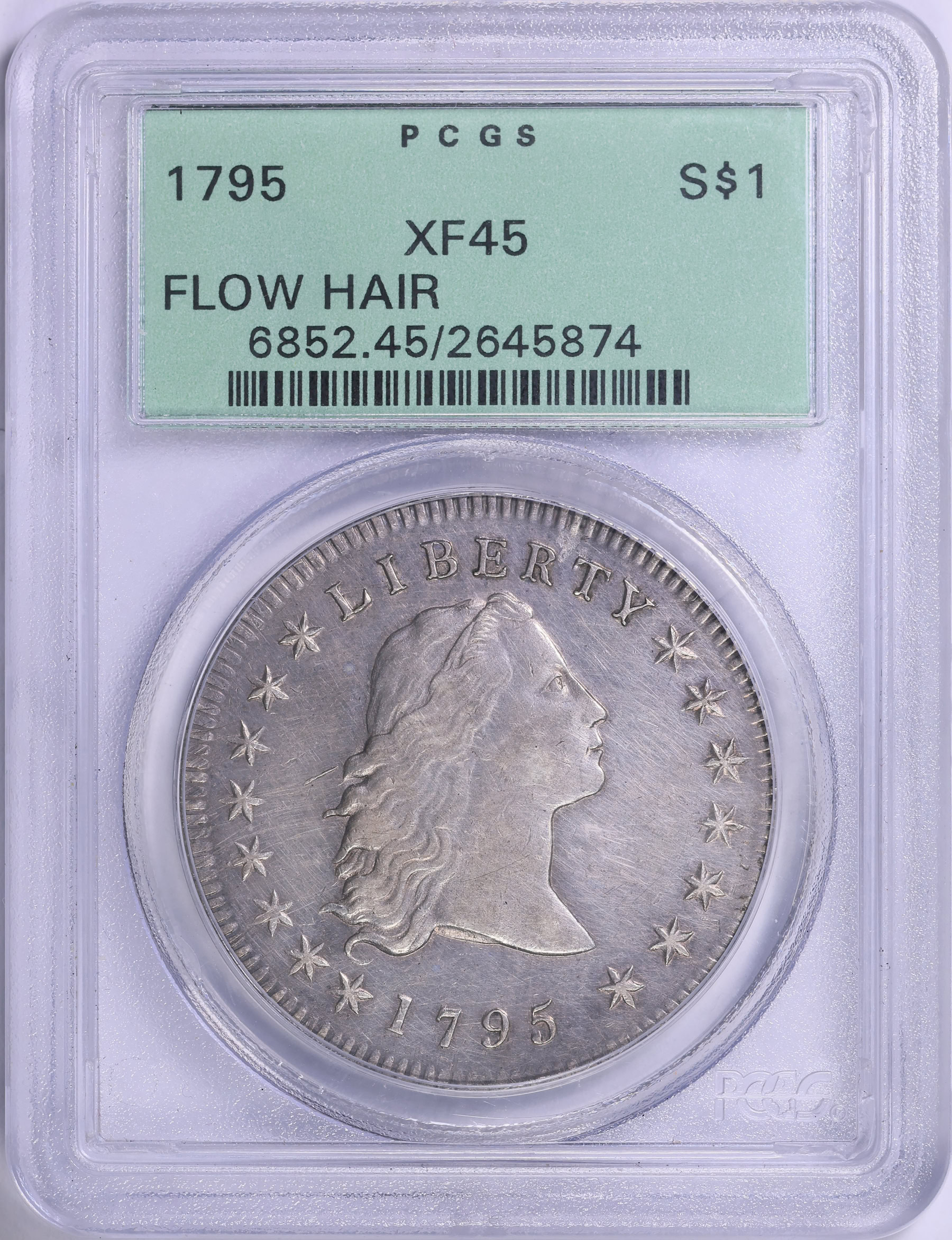 1795 Flowing Hair Silver Dollar 3 Leaves PCGS XF-45 OGH (Item