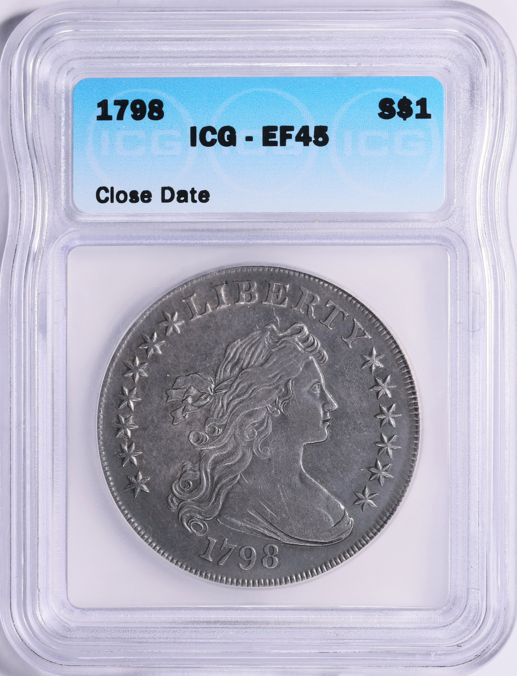 1798 Draped Bust Silver Dollar Close Date ICG XF-45 (Item 1960612