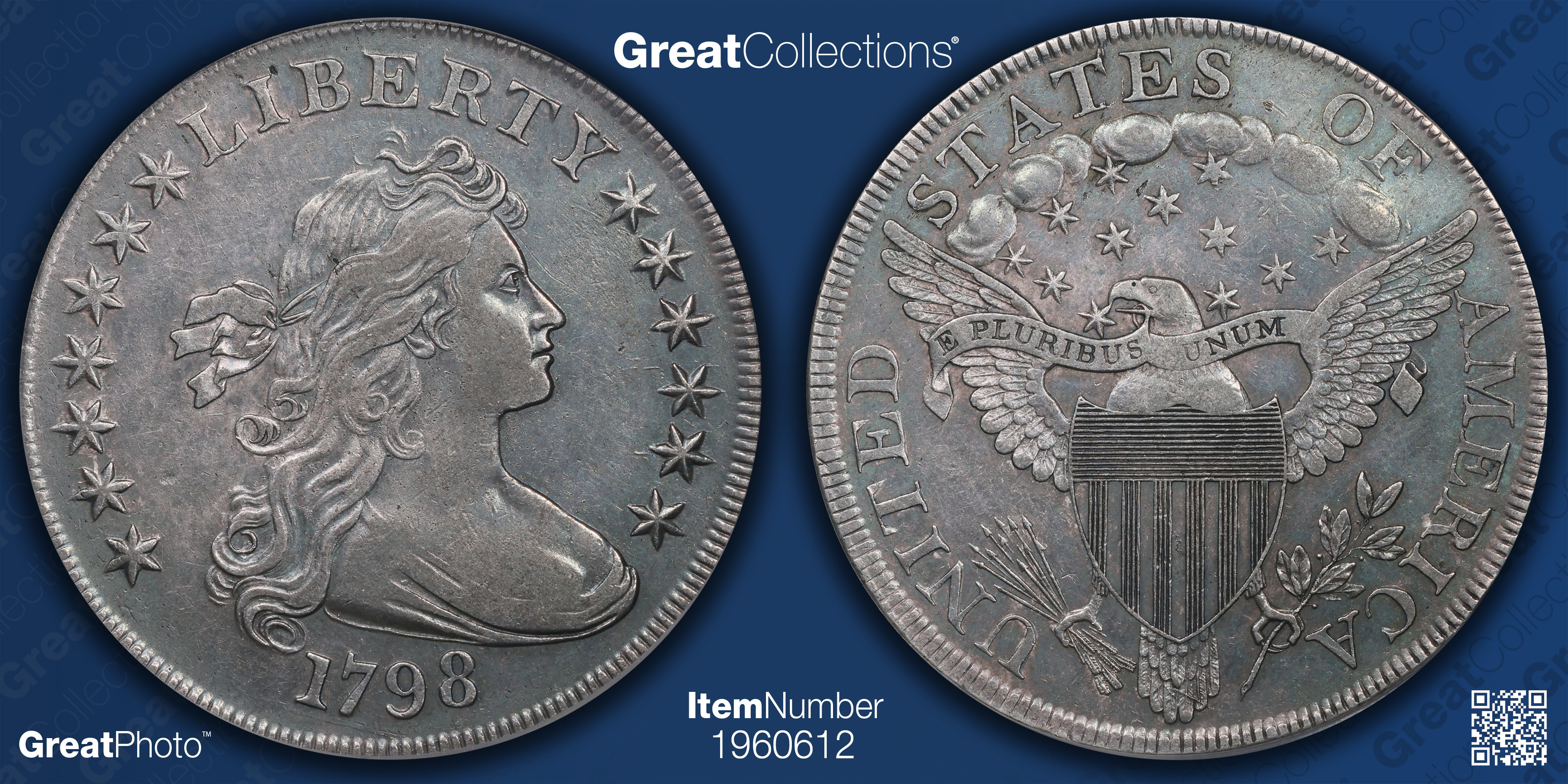 1798 Draped Bust Silver Dollar Close Date ICG XF-45 (Item 1960612