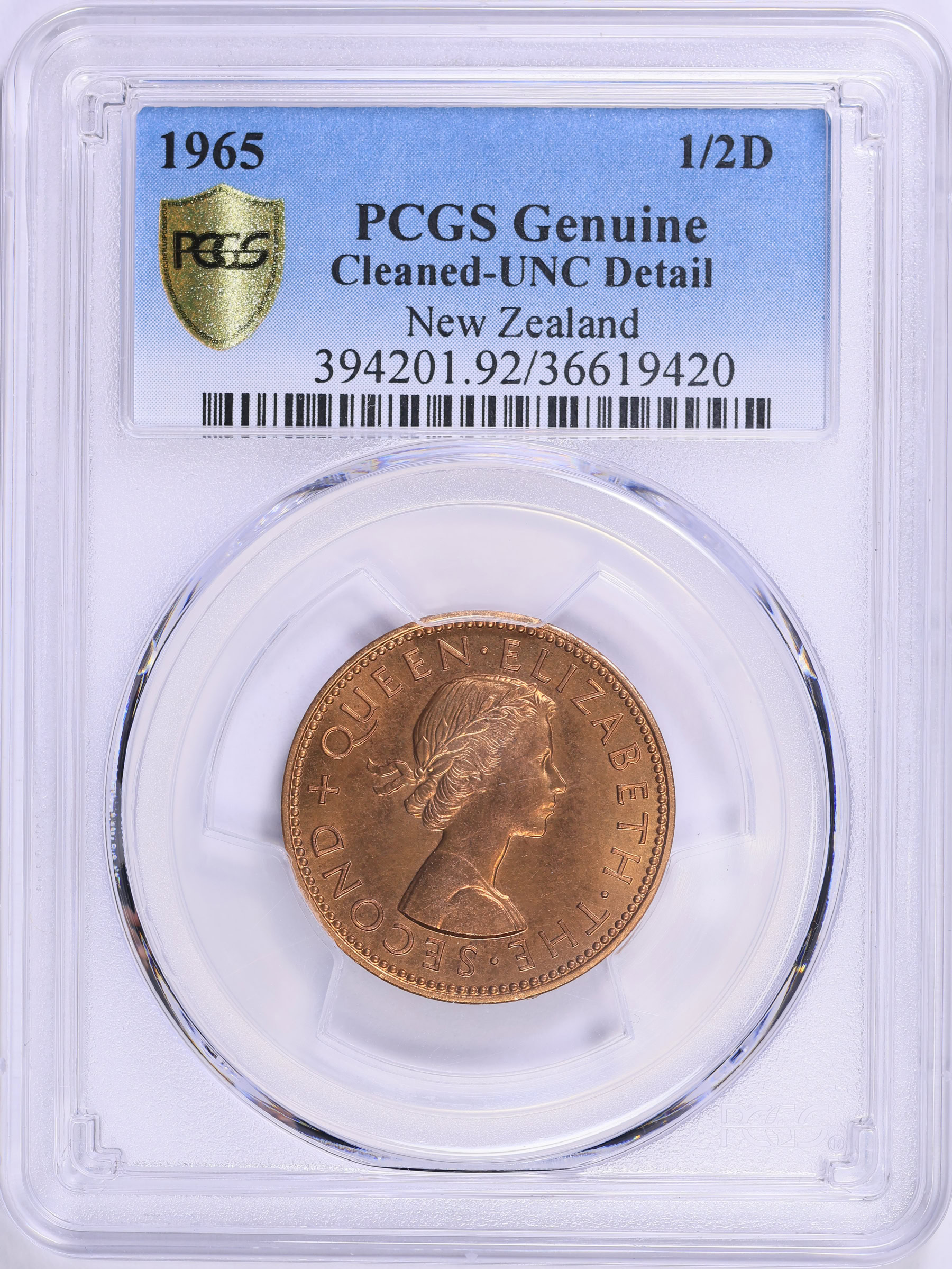 New Zealand 1965 1/2 Penny KM-23.2 PCGS Genuine Unc Details (Item