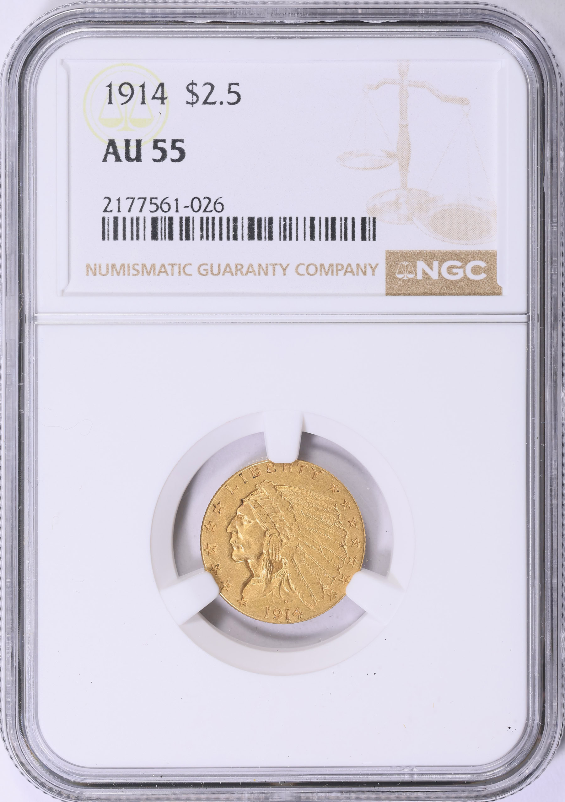 1914 Indian Gold Quarter Eagle NGC AU-55 (Item 1960886