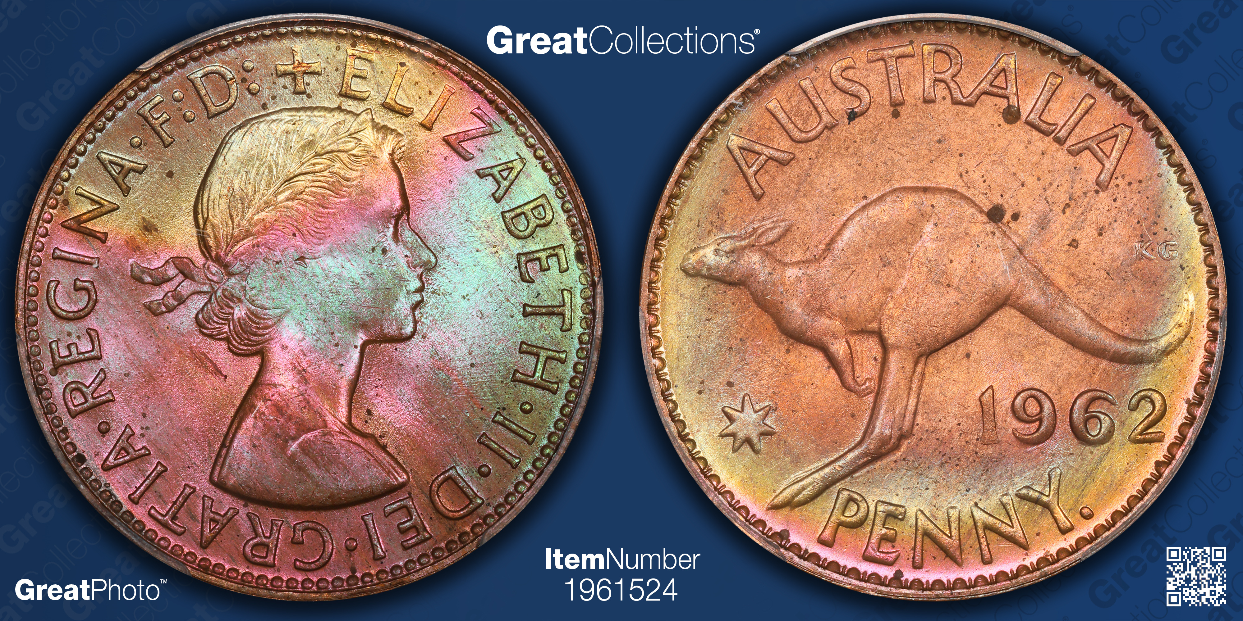 Australia 1962-Y. (P) Penny KM-56 PCGS MS-64 RB (Toned) (Item