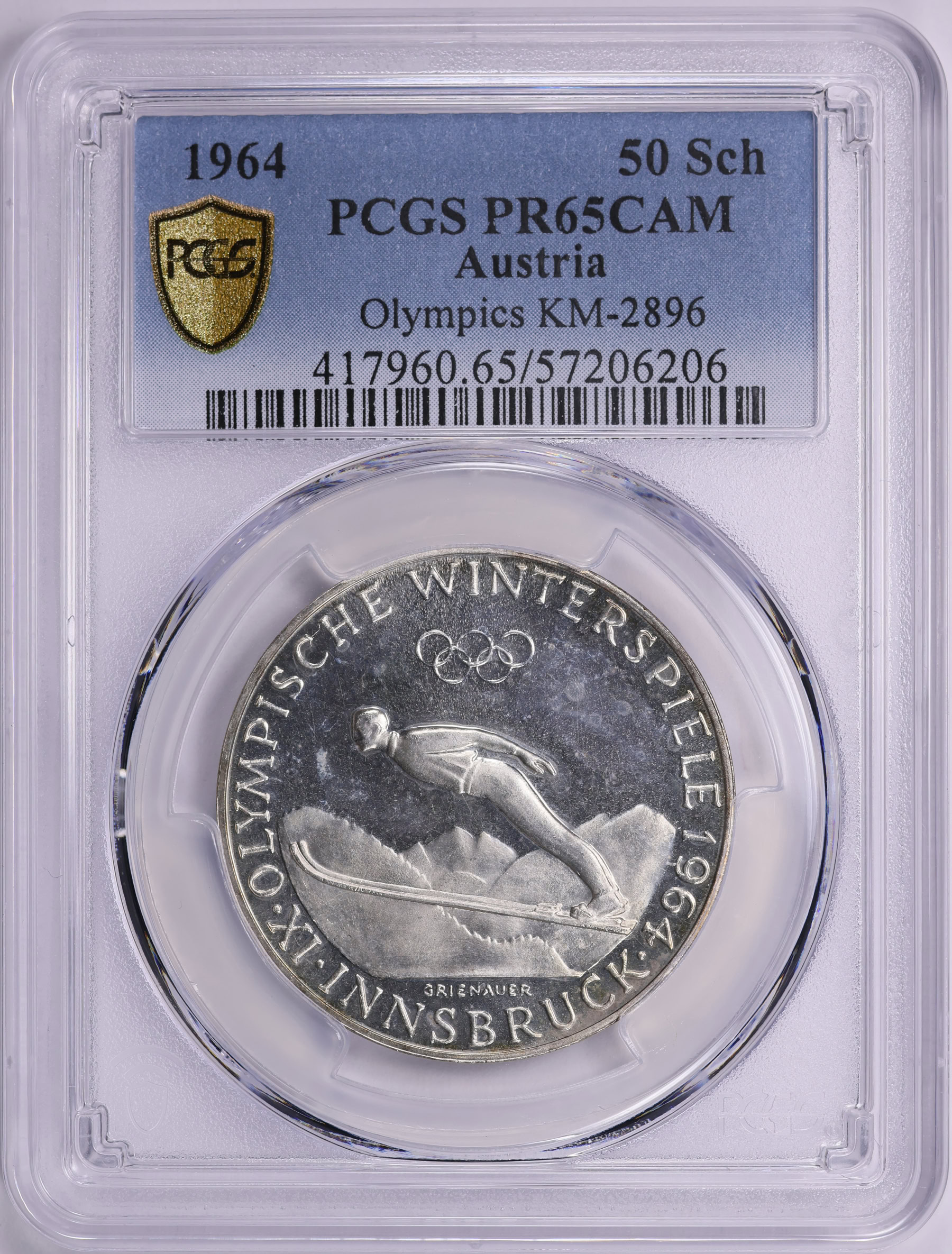 Austria 1964 Silver 50 Schilling Innsbruck Winter Olympics KM-2896