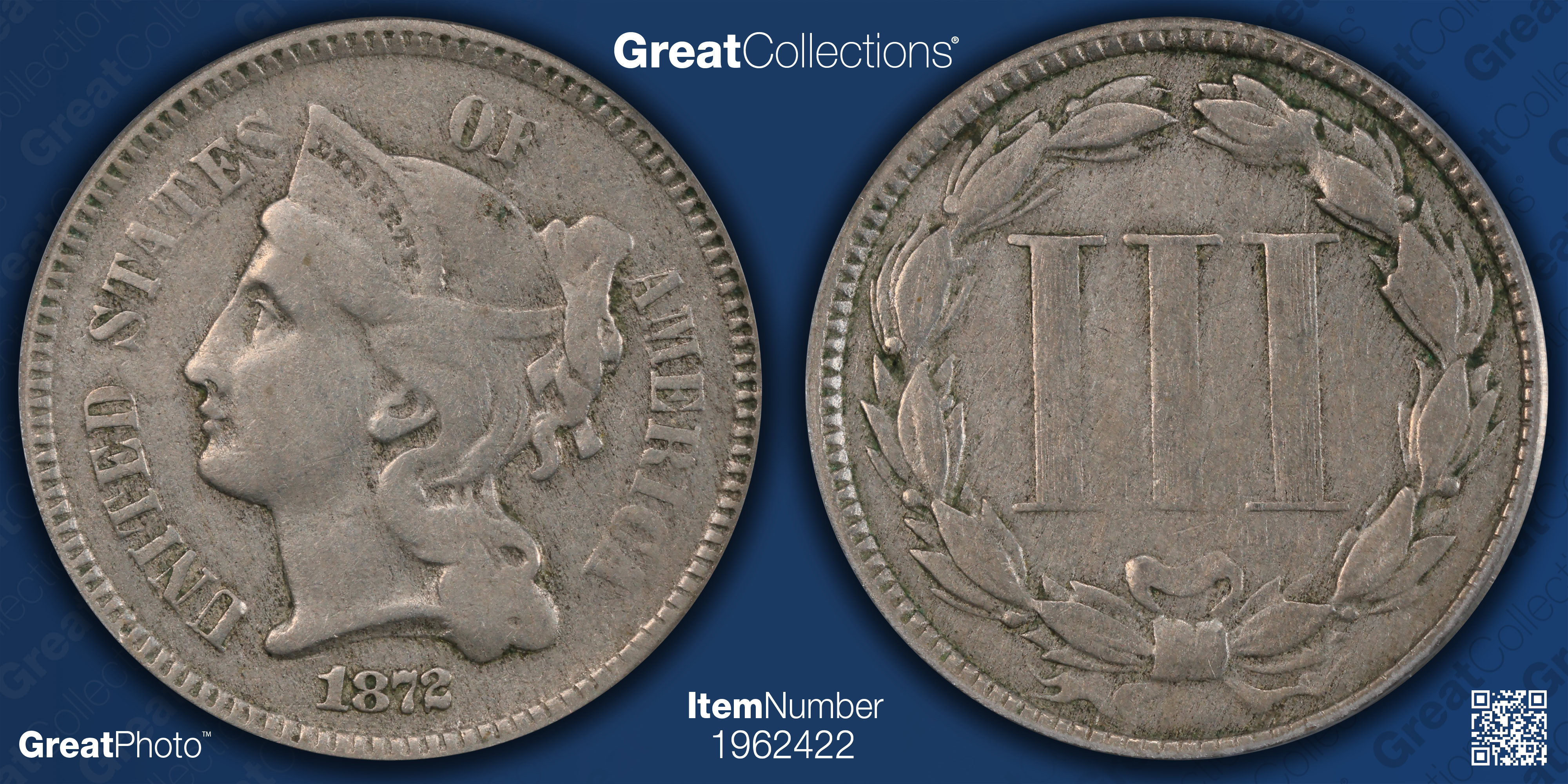 1872 Nickel Three-Cent Piece PCGS VF-20 (Item 1962422