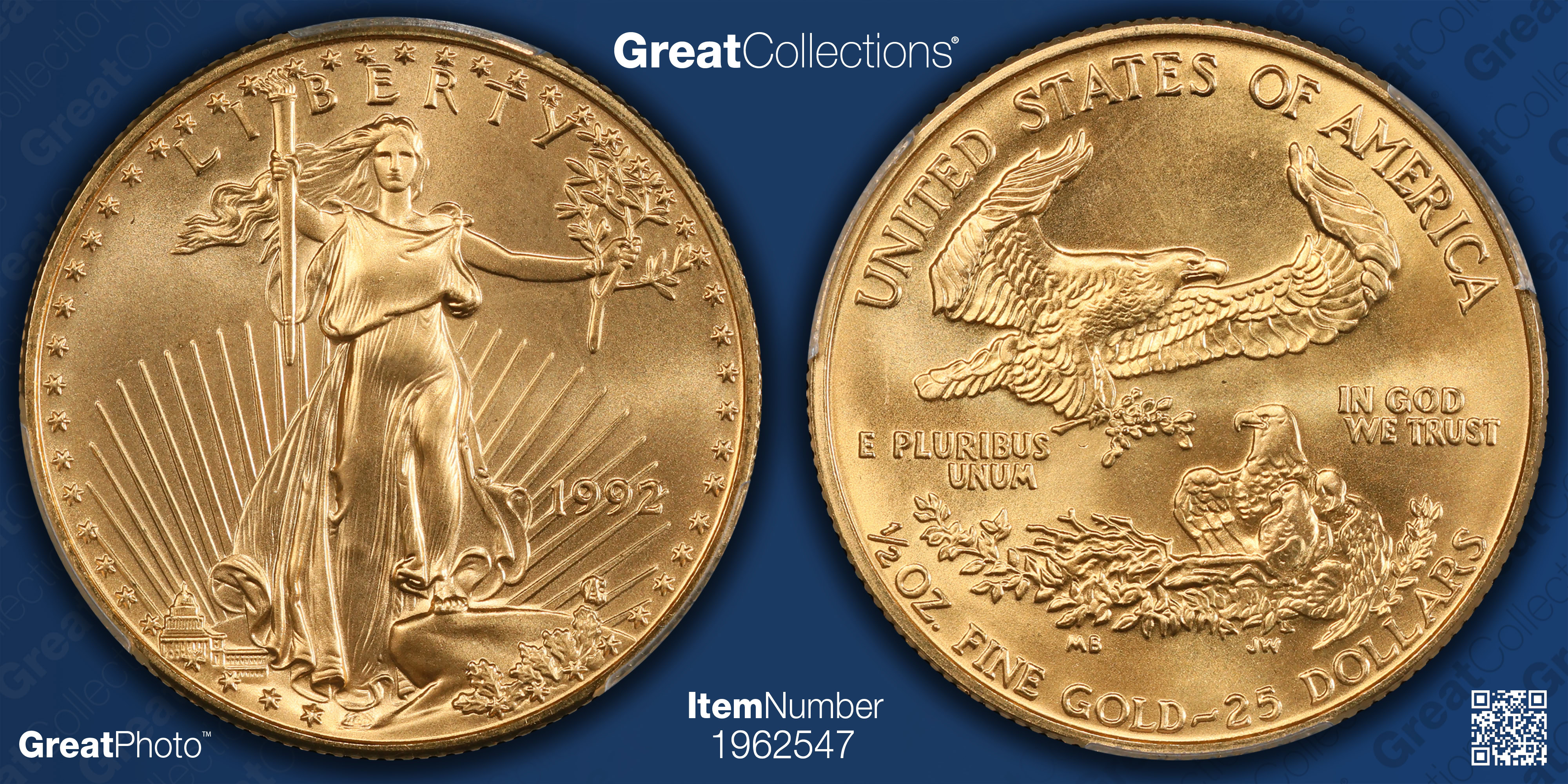 1992 $25 Half-Ounce Gold American Eagle PCGS MS-69 (Item 1962547