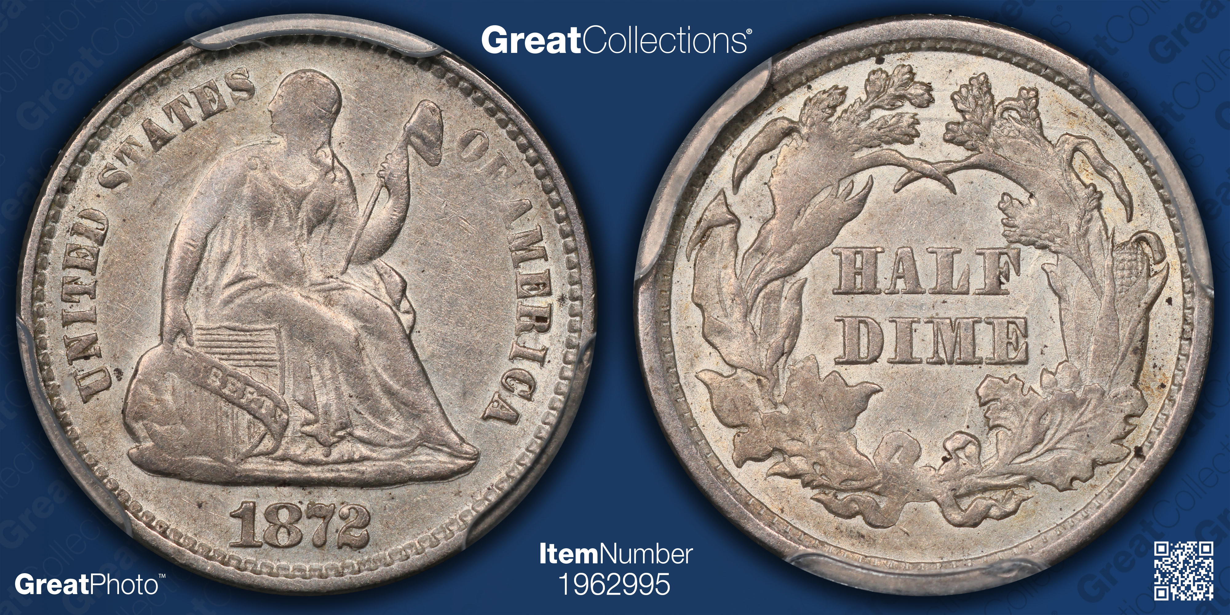 1872 Seated Liberty Half Dime PCGS AU-53 (Item 1962995 ...
