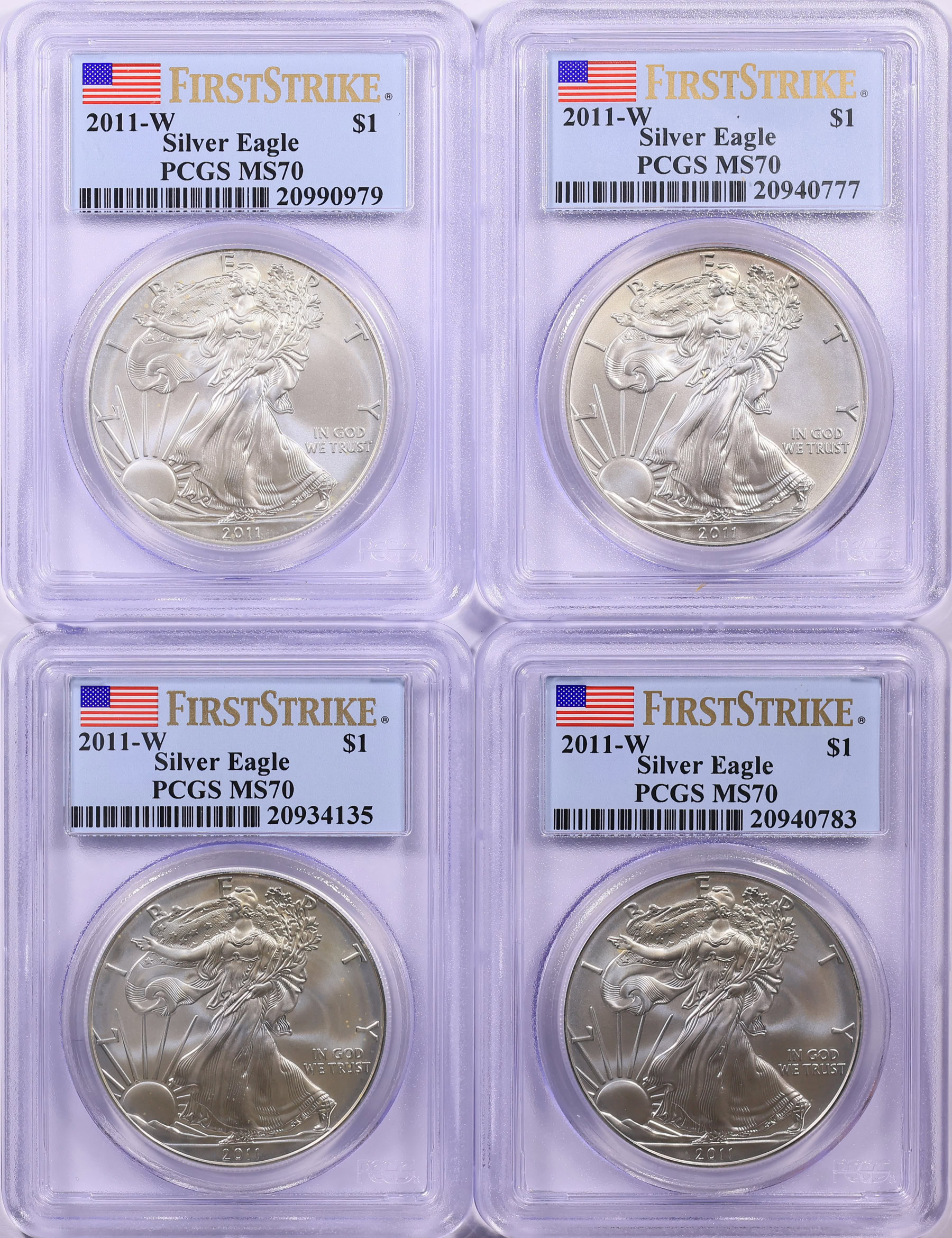 2011-W $1 Silver Eagle First Strike PCGS MS-70 (4 Coins) (Item