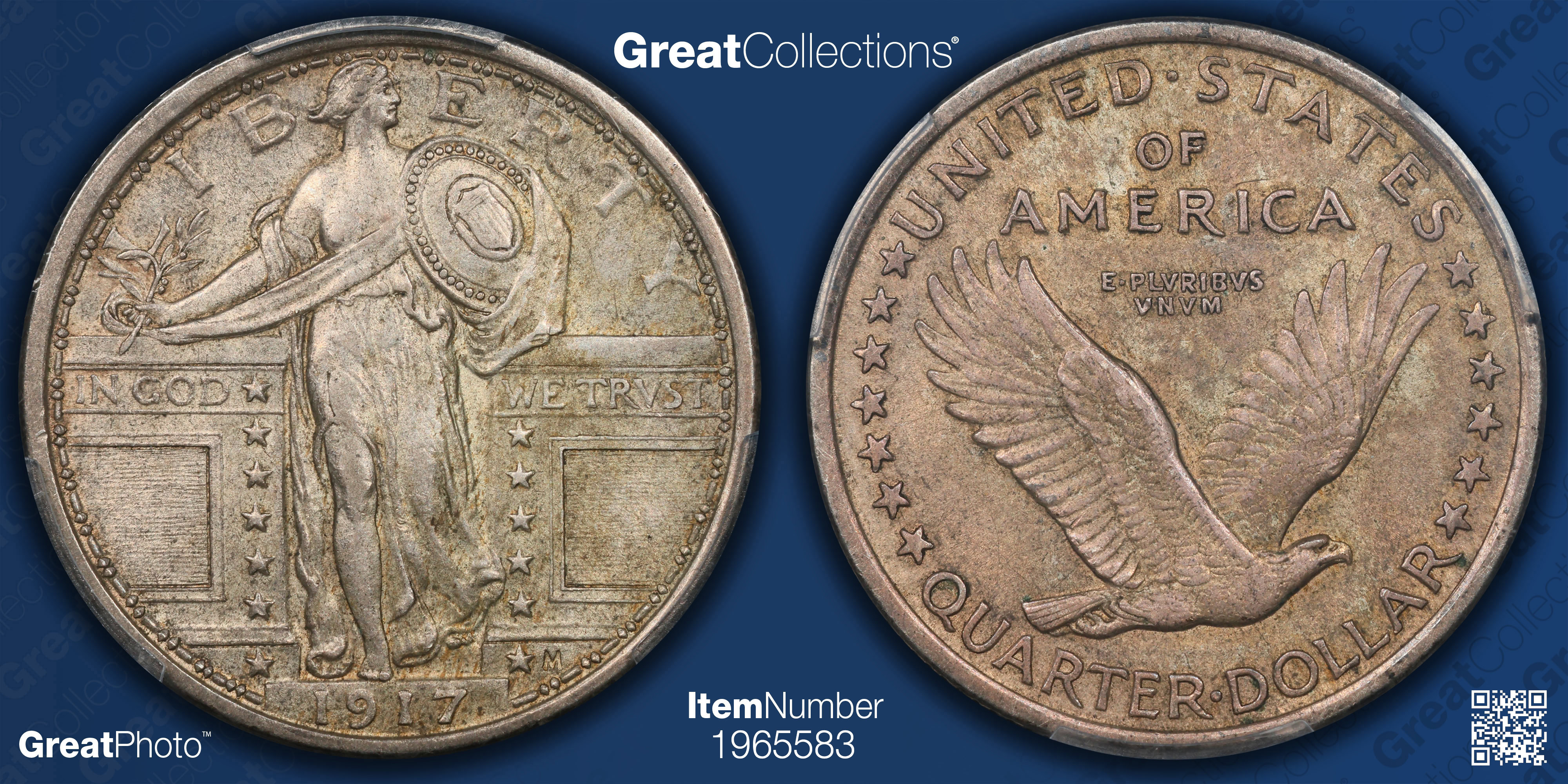 1917 Standing Liberty Quarter Type 1 PCGS AU-58 FH (CAC Green