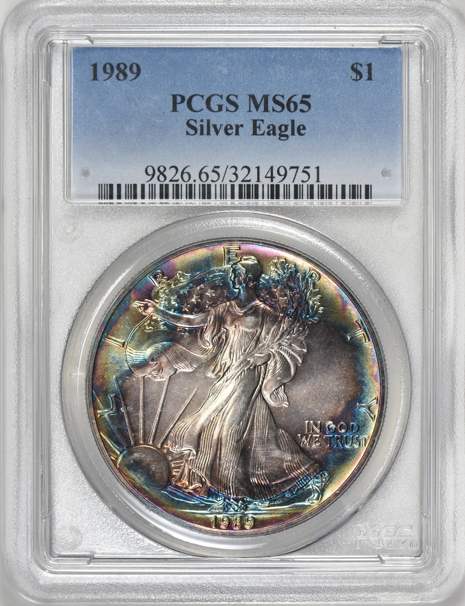 1989 $1 Silver Eagle PCGS MS-65 (Toned) (Item 1966028