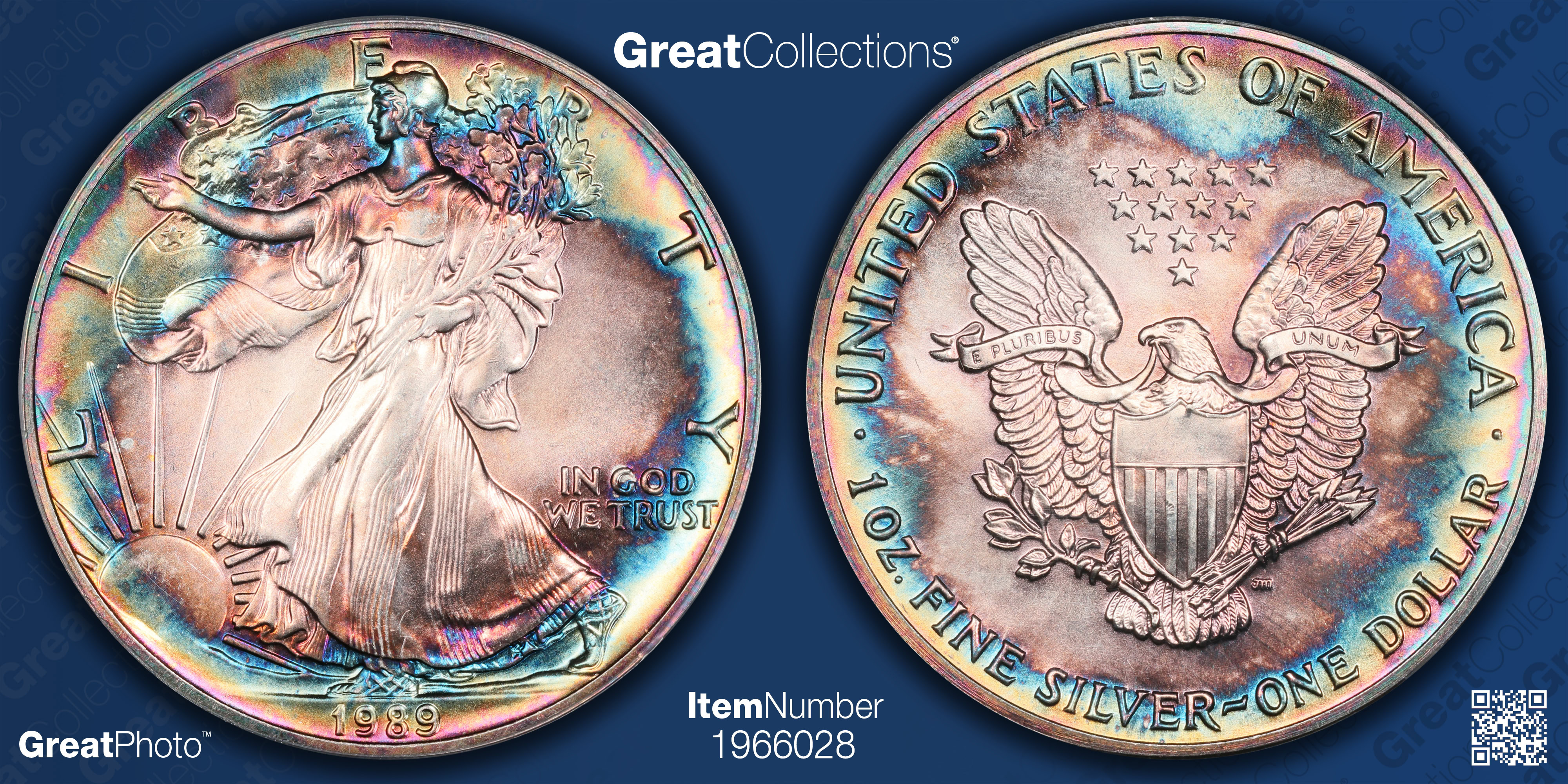 1989 $1 Silver Eagle PCGS MS-65 (Toned) (Item 1966028