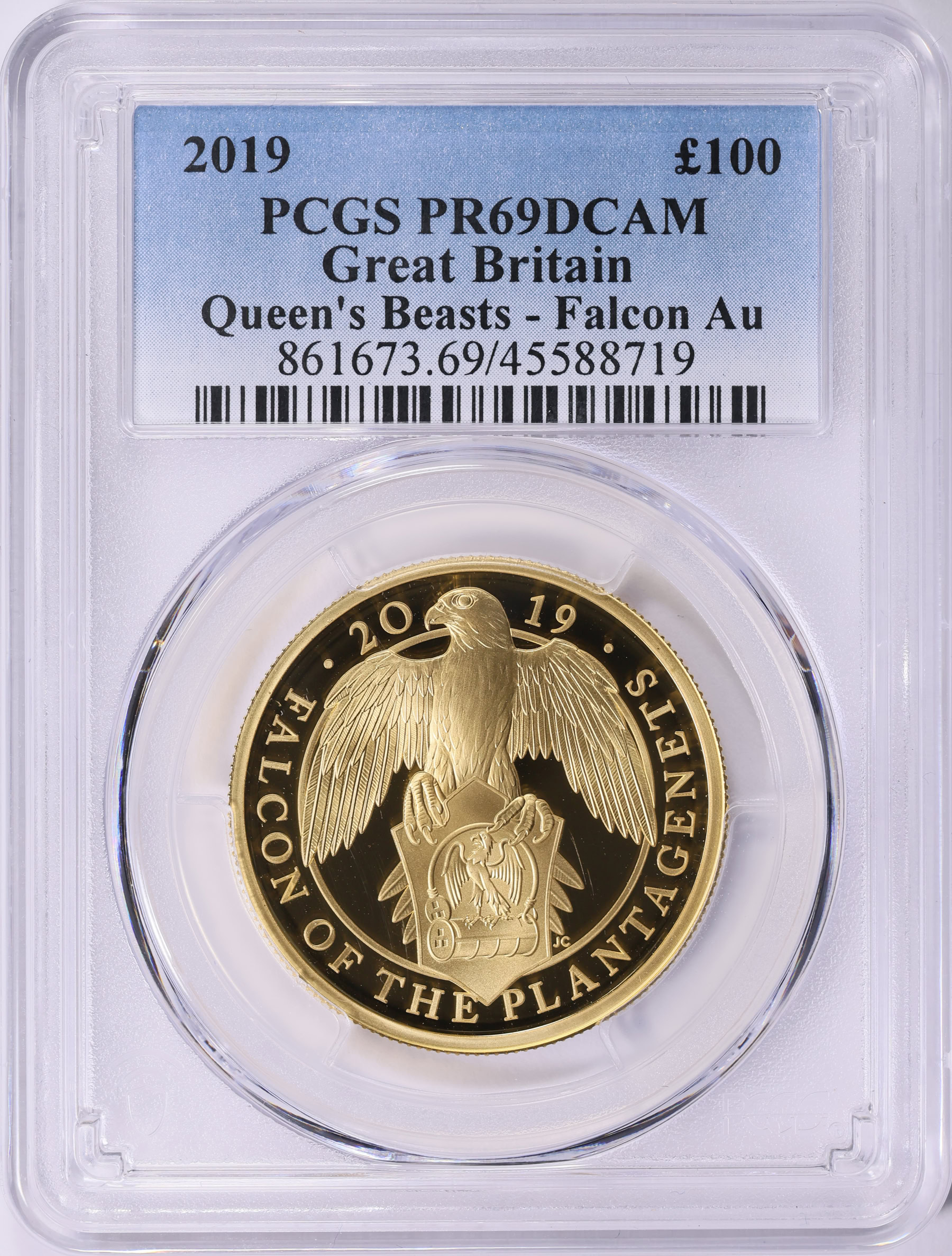 Great Britain 2019 Gold £100 Queen's Beasts - Falcon PCGS Proof-69