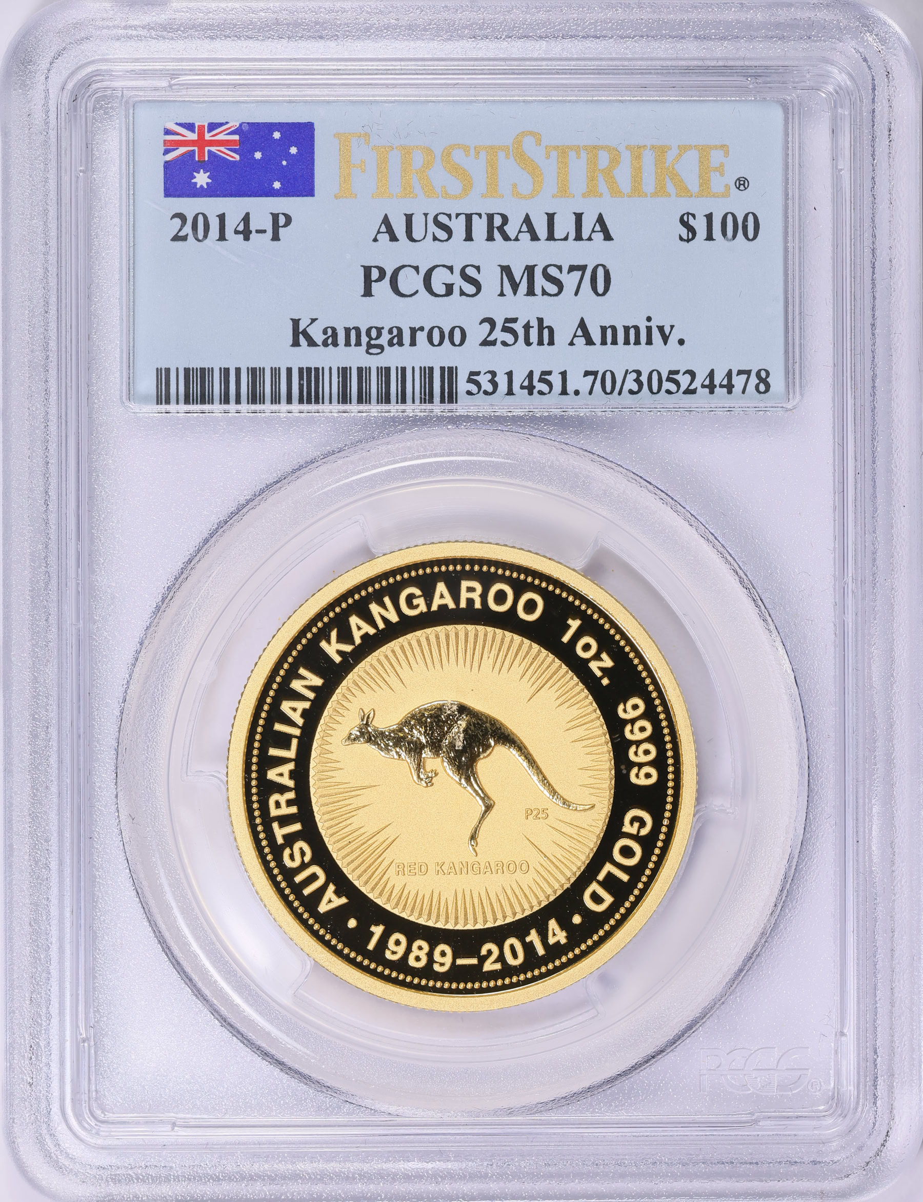 Australia 2014-P25 Gold $100 Kangaroo 25th Anniversary First