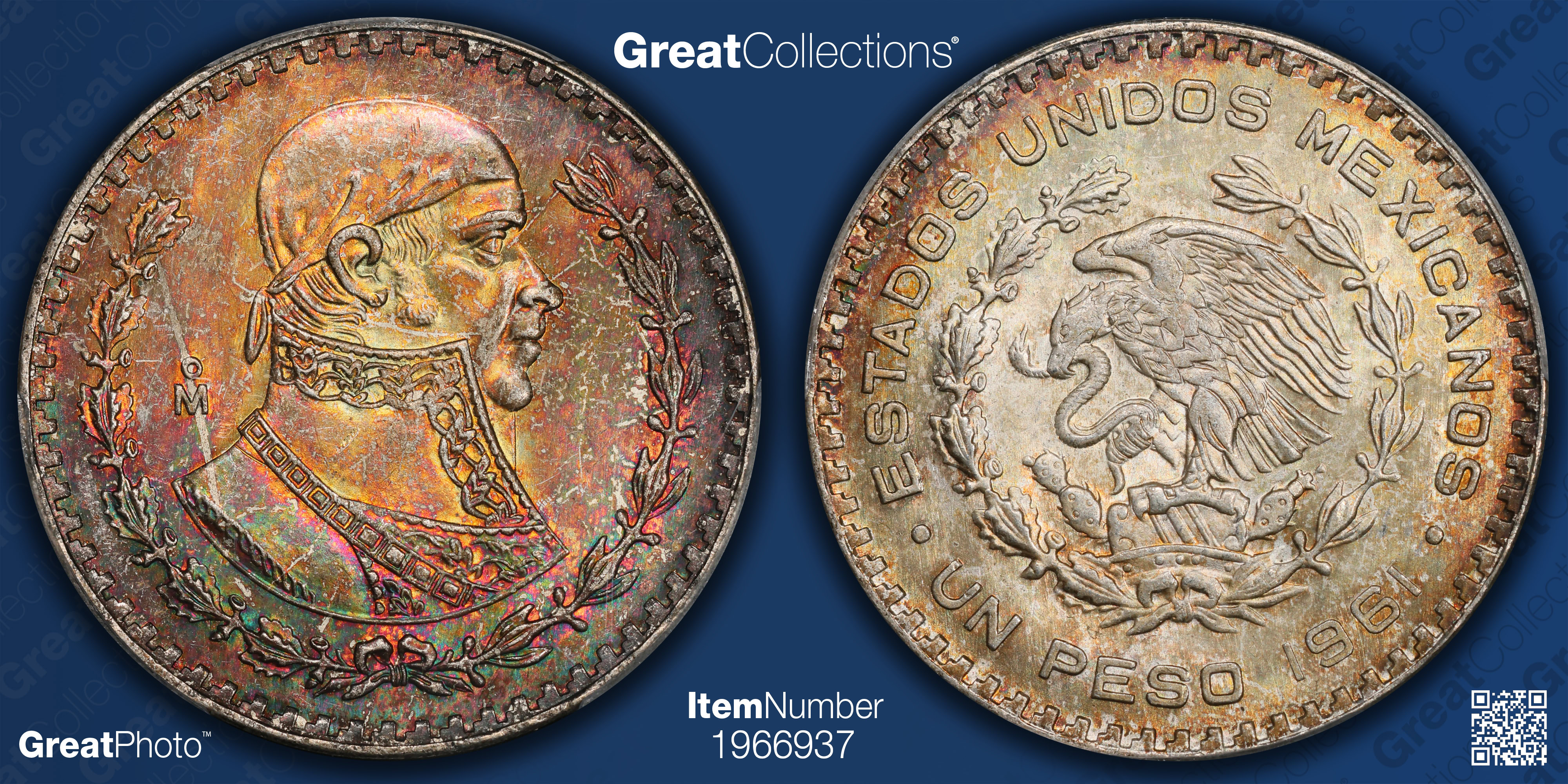 ☆金終 【PCGS UNC D】1966-Mo メキシコ Peso銀貨 未使用- //世界コイン
