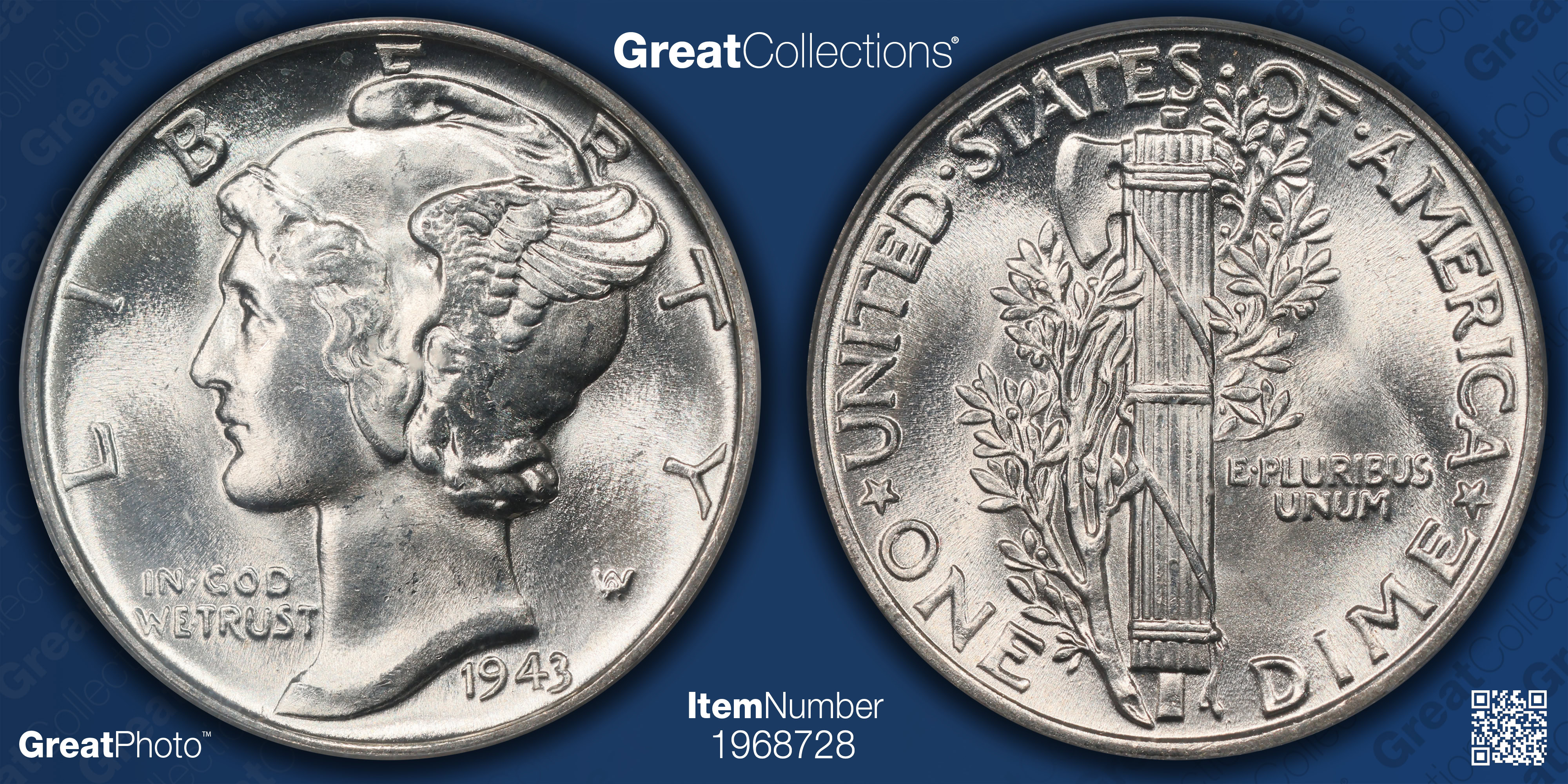 1943 Mercury Dime Pcgs Ms 66 Fb Item 1968728 Greatcollections Coin 