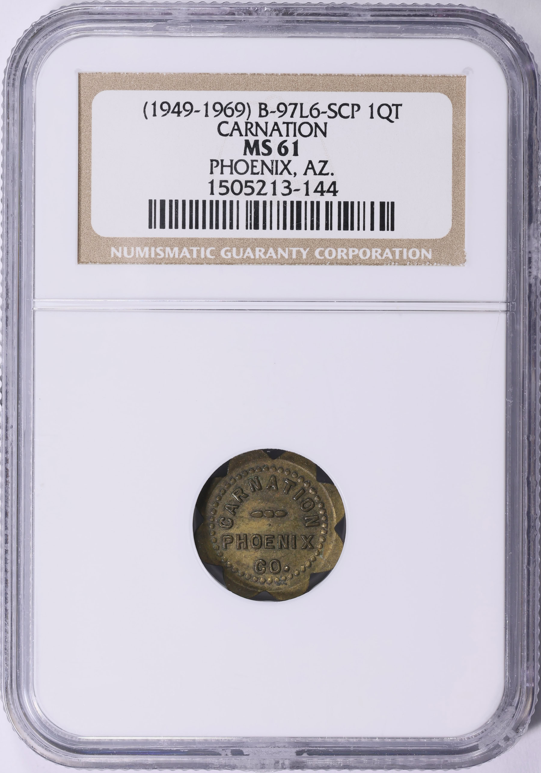 ND (c.1949-69) Phoenix, Arizona Carnation 1 Quart Token B-97L6-SCP