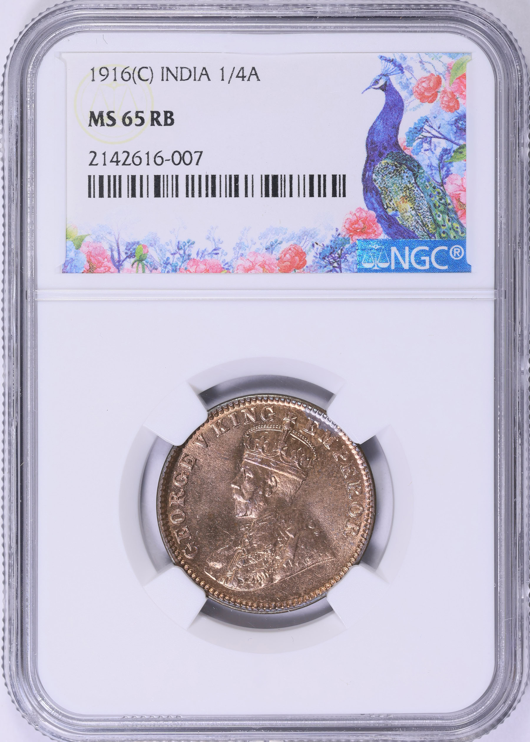 India 1916-(C) 1/4 Anna KM-512 NGC MS-65 RB (Item 1968920