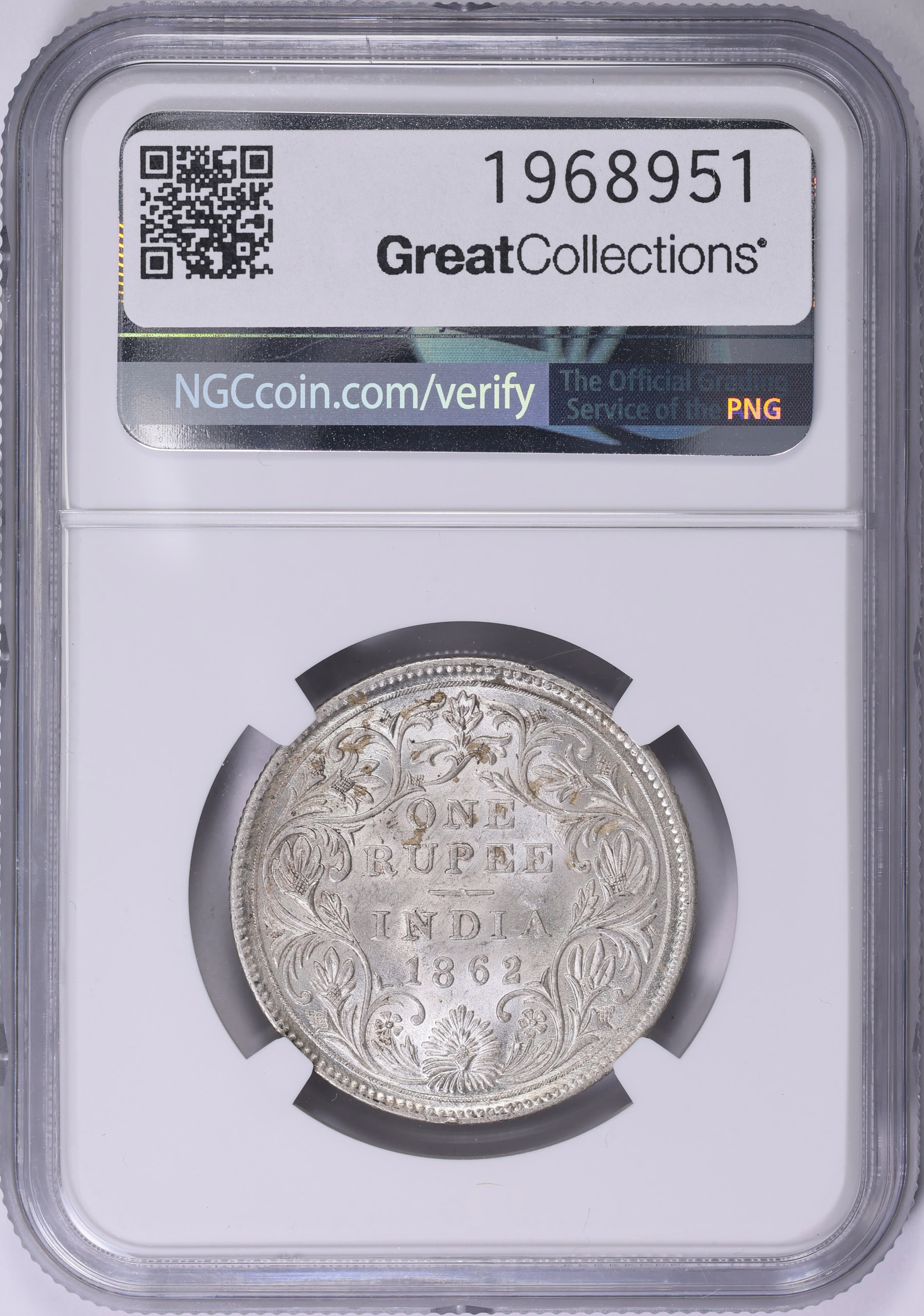 India 1862-(B) Silver Rupee NGC MS-62 (Item 1968951