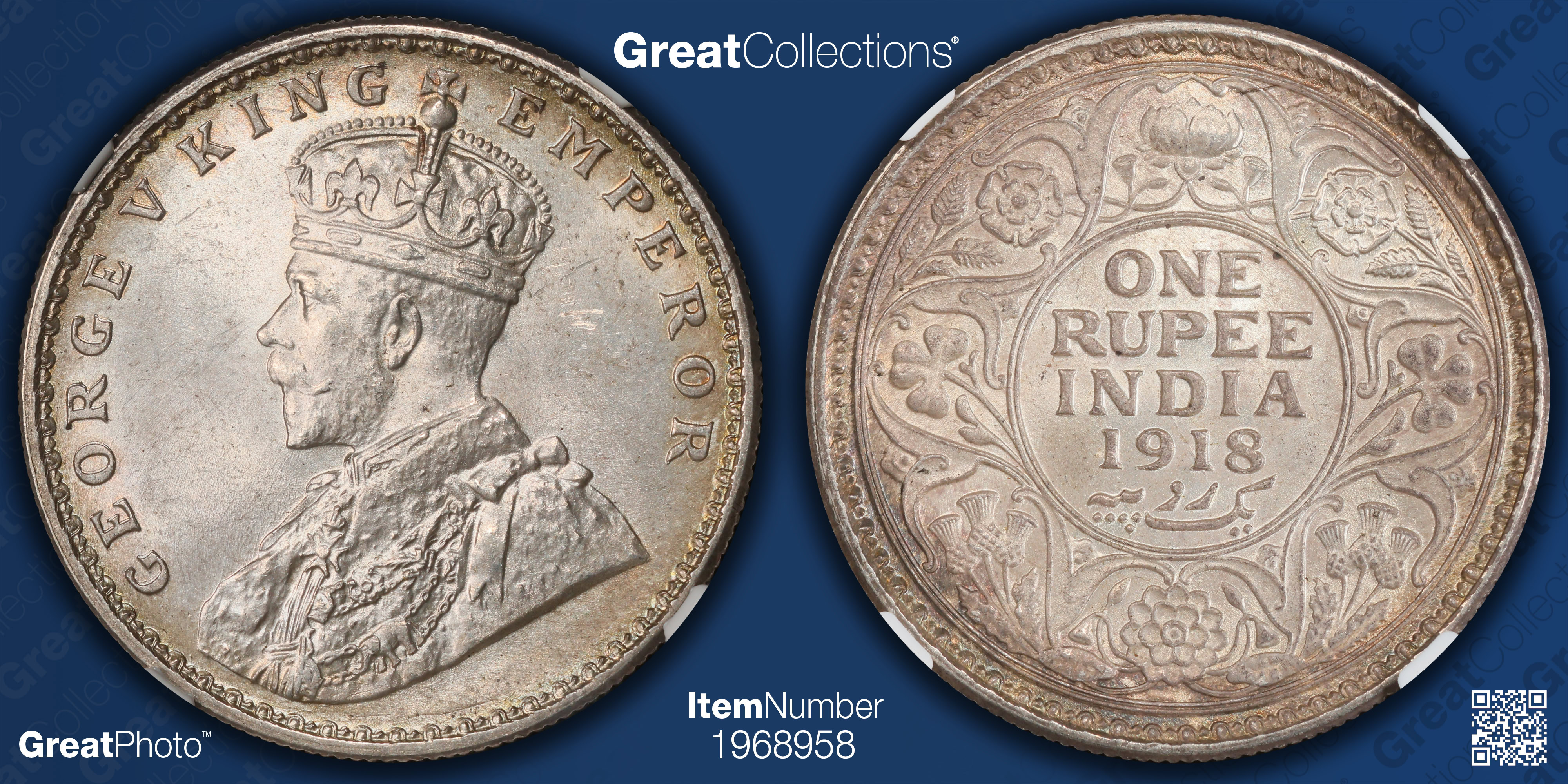 India 1918-(C) Silver Rupee KM-524 NGC MS-64 (Item 1968958