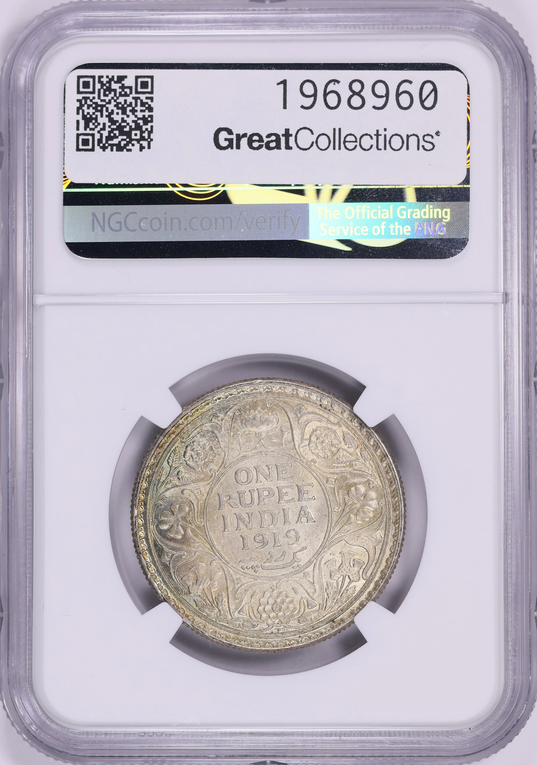India 1919-(B) Silver Rupee KM-524 NGC MS-63 (Item 1968960