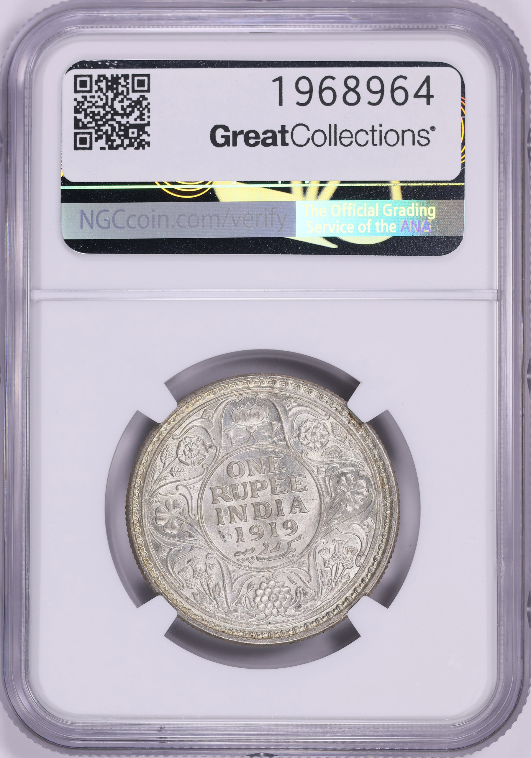 India 1919-(C) Silver Rupee KM-524 NGC MS-63 (Item 1968964