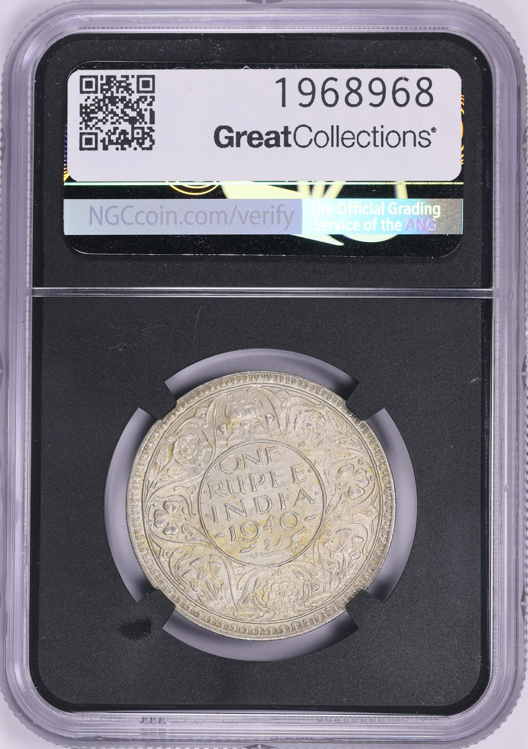 India 1940-(B) Rupee KM-556 NGC MS-62 (Black Retro Holder) (Item