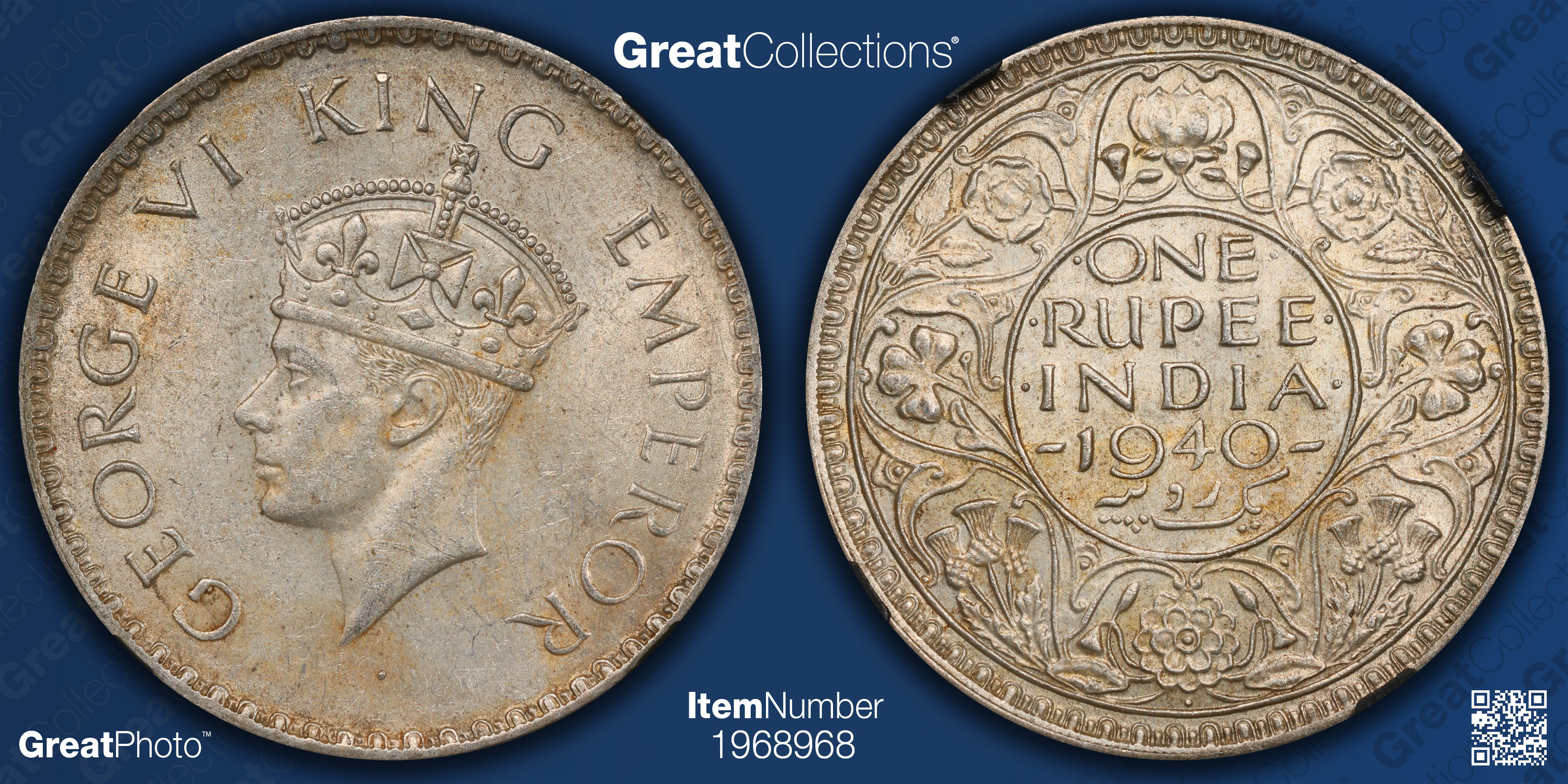 India 1940-(B) Rupee KM-556 NGC MS-62 (Black Retro Holder) (Item
