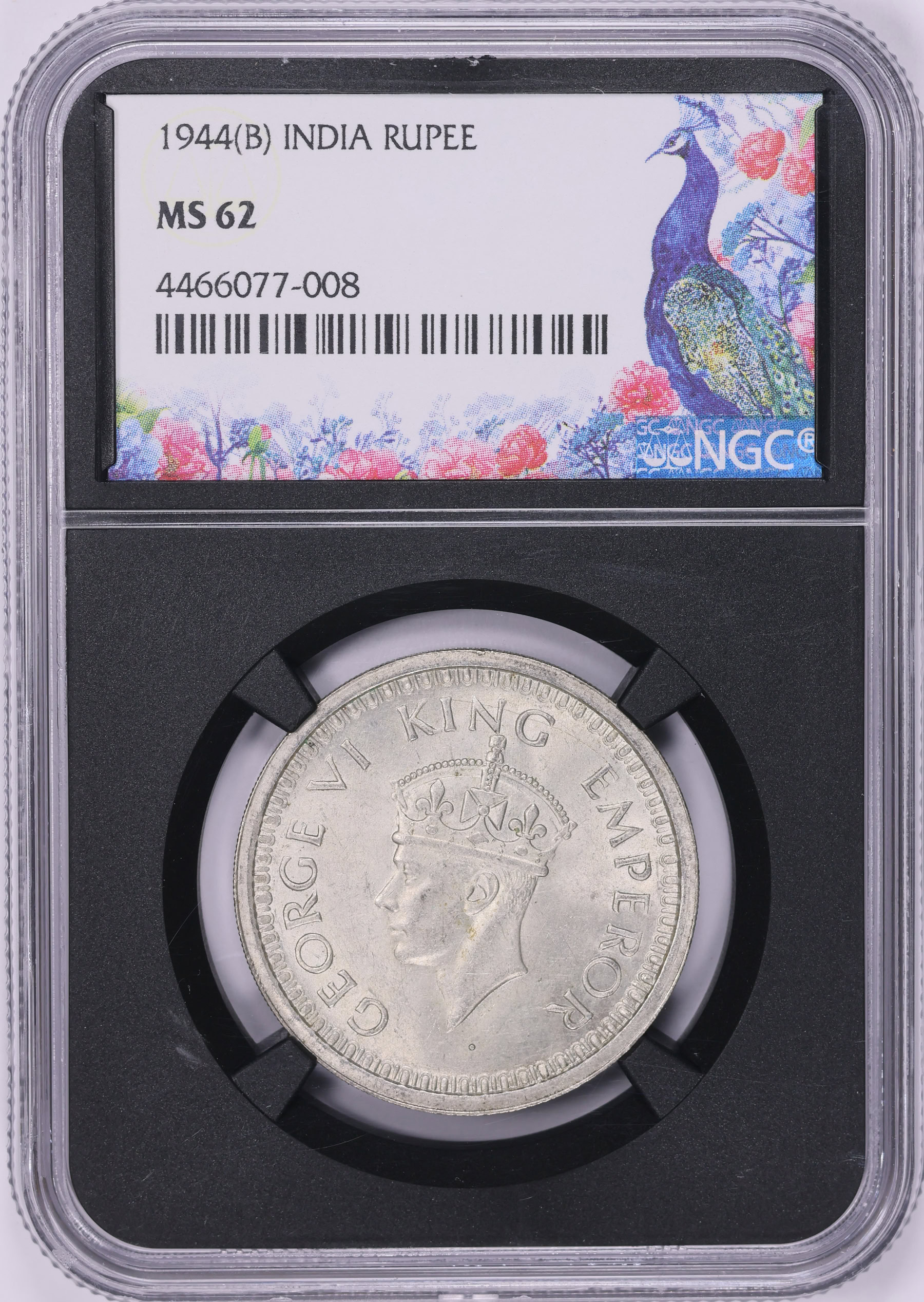 India 1944 Silver Rupee Diamond KM-557.1 NGC MS-62 (Black Retro