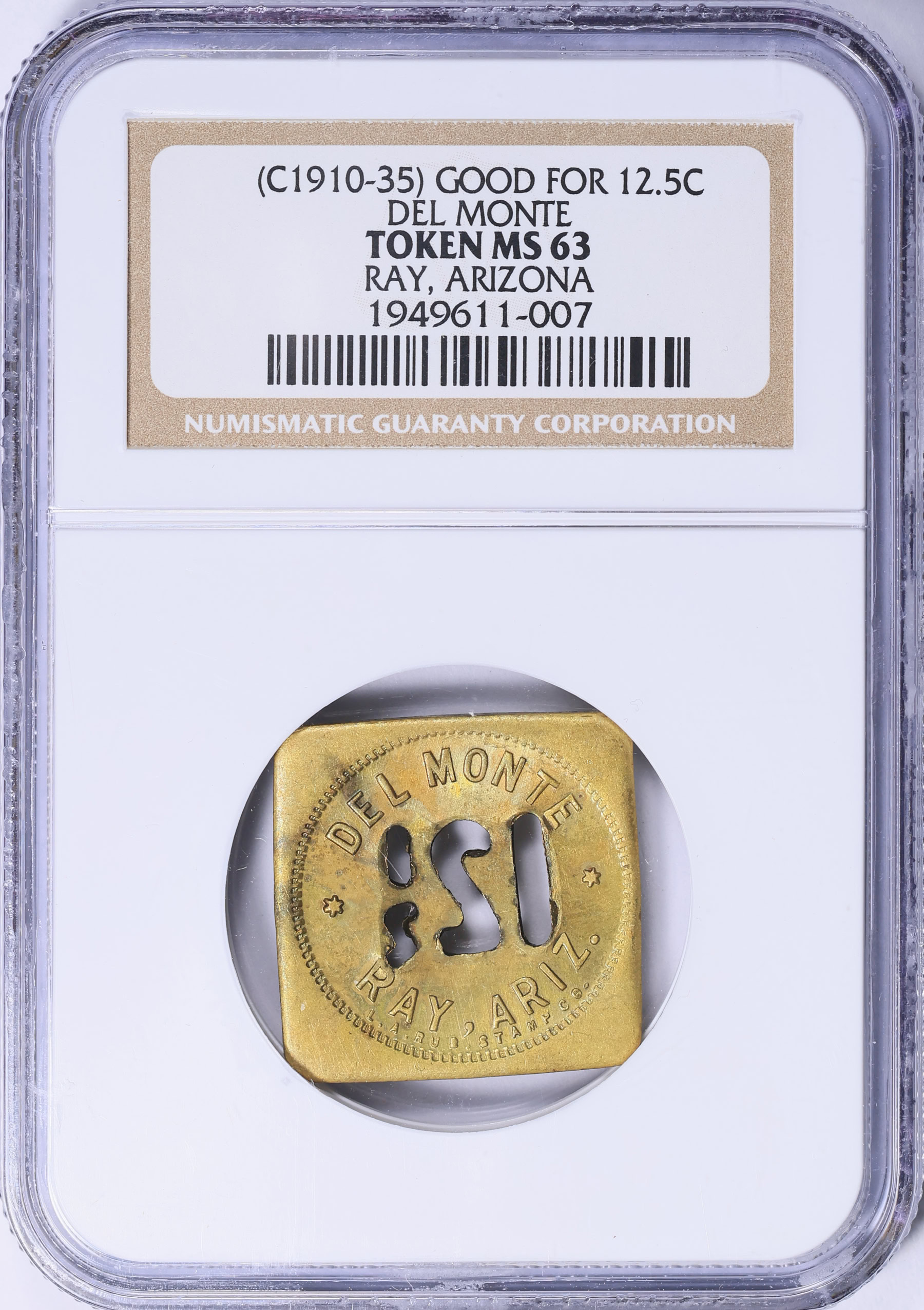 ND (c.1910-35) Ray, Arizona Del Monte 12.5 Cents Token NGC MS-63