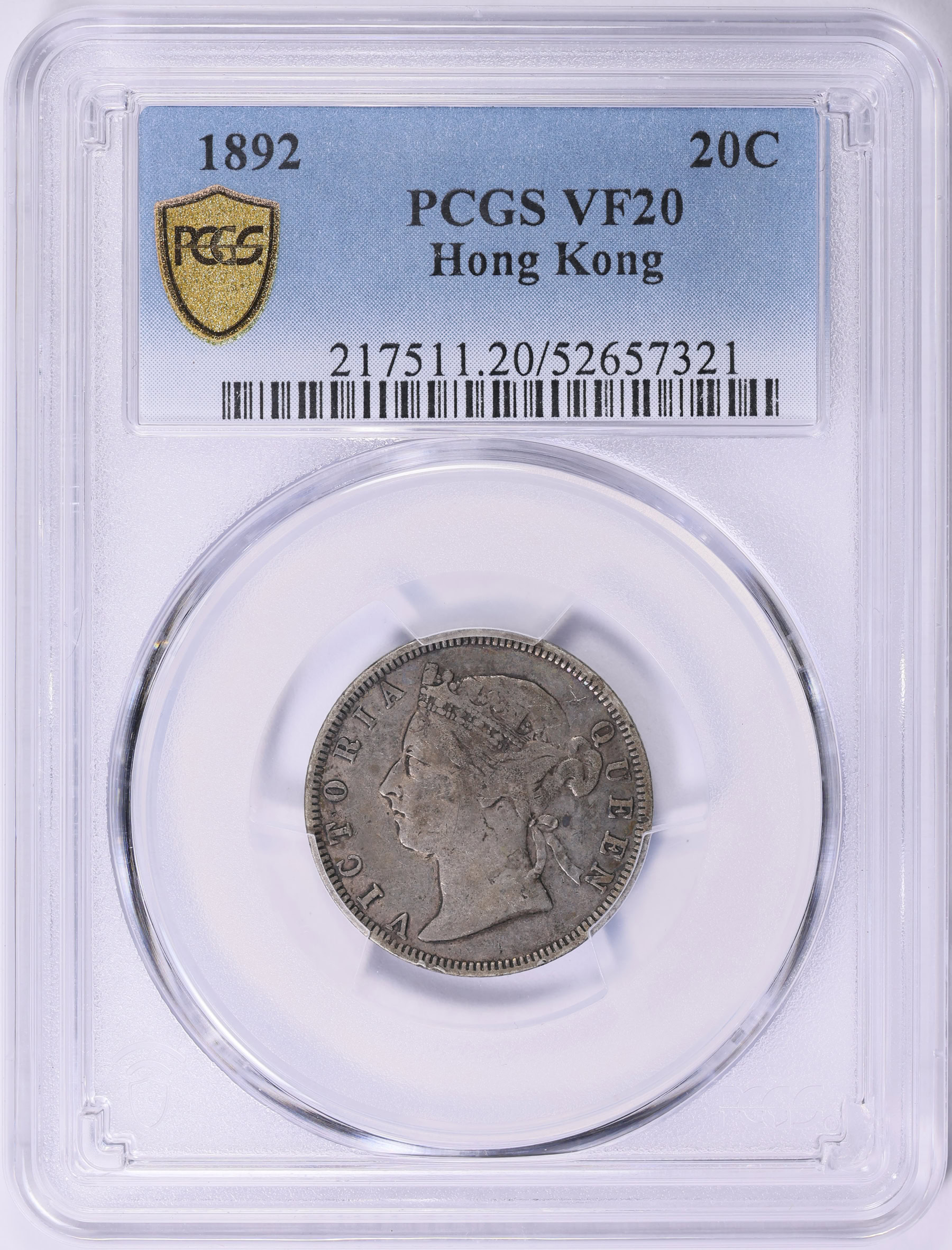 Hong Kong 1892 Silver 20 Cents KM-7 PCGS VF-20 (Item 1969327