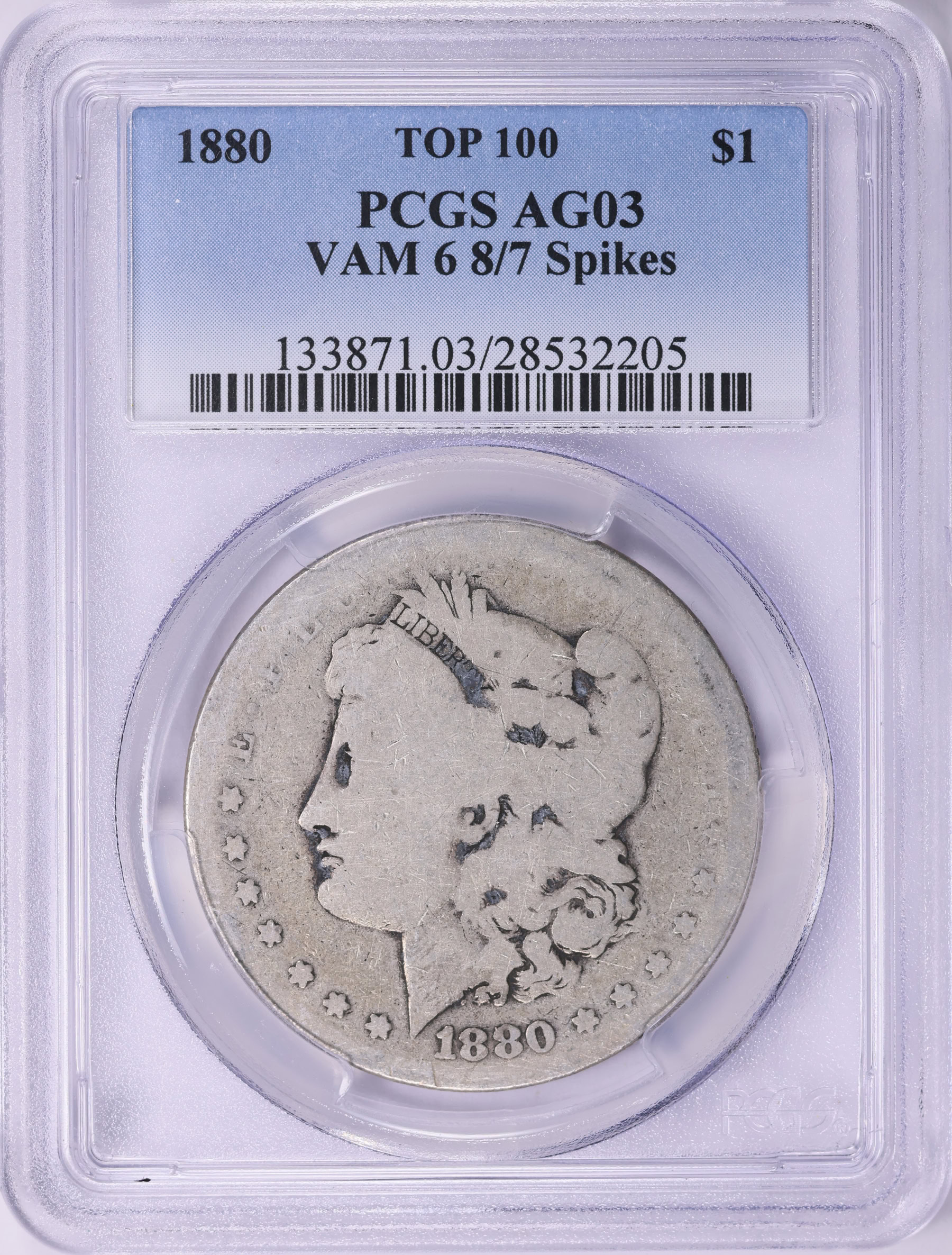 1880 Morgan Silver Dollar 8/7 Spikes VAM-6 *Top 100* PCGS AG-03