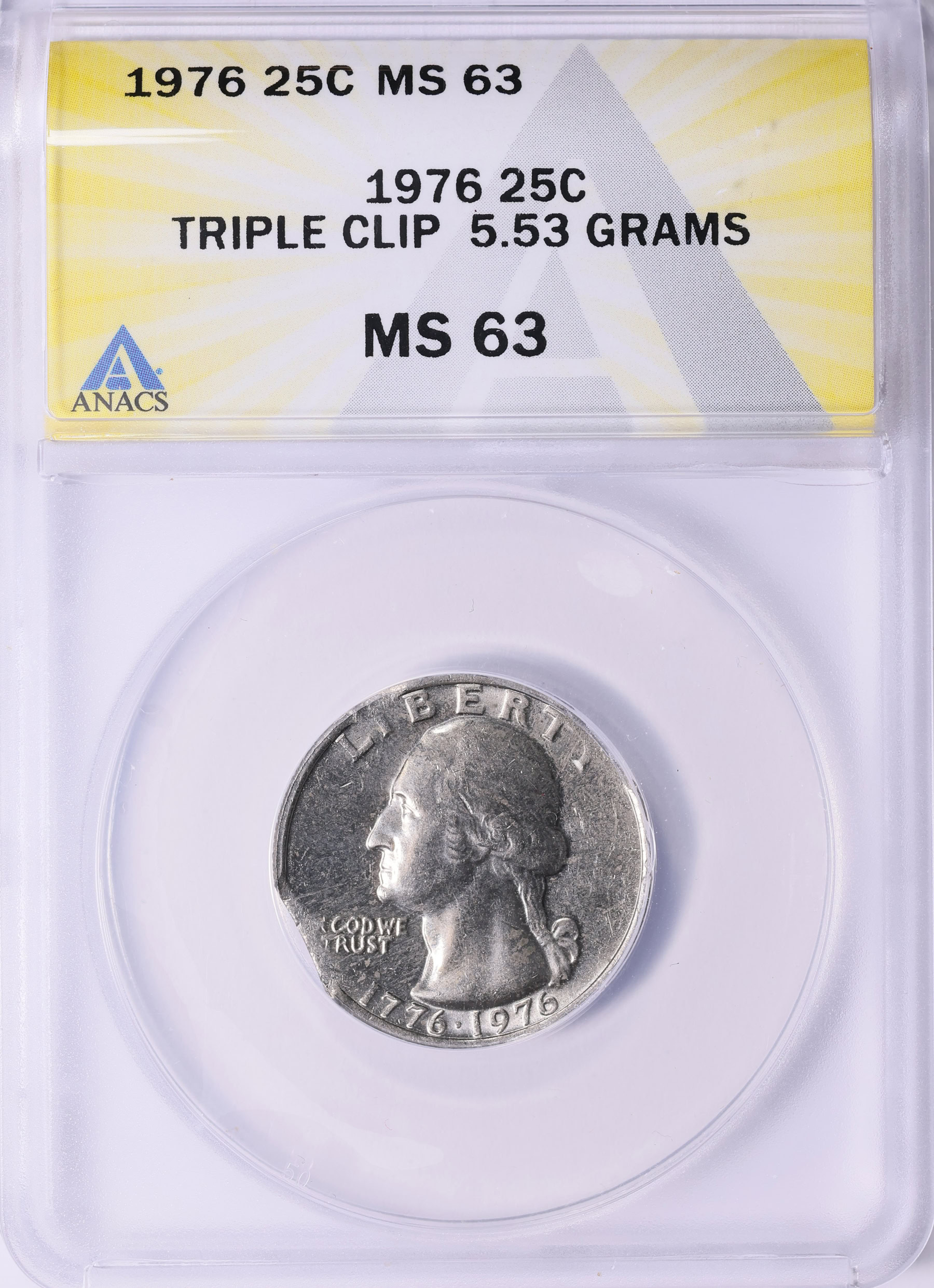 Mint Error 1976 Washington Quarter Triple Clip 5.53 Grams ANACS MS-63 ...